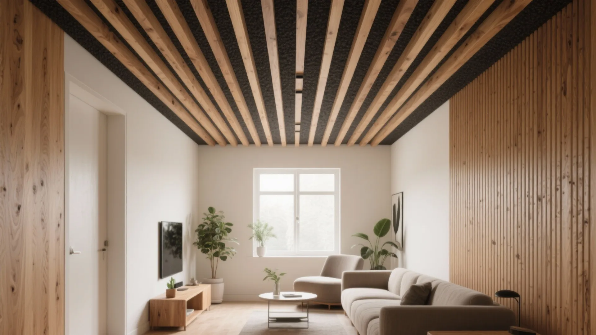 Slim Beams or Slats to Stretch the Room