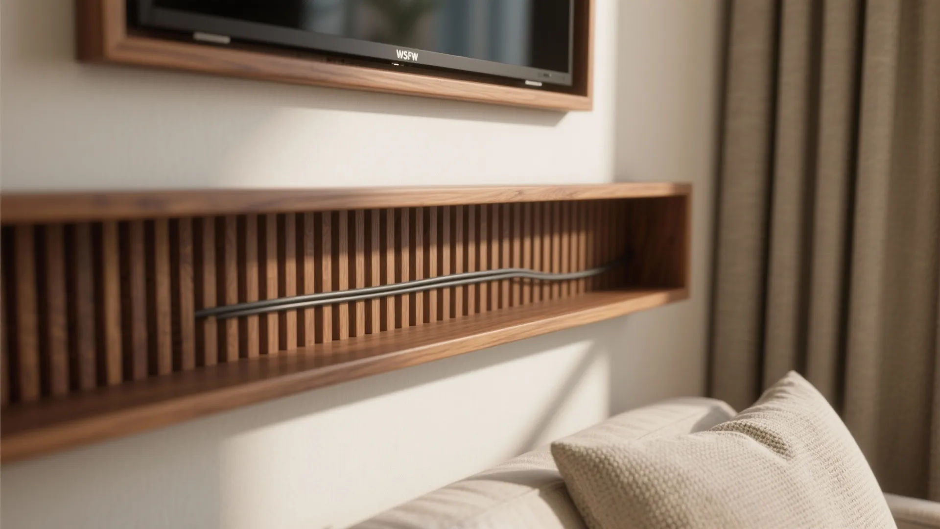 Warm wood accents to balance tech presence