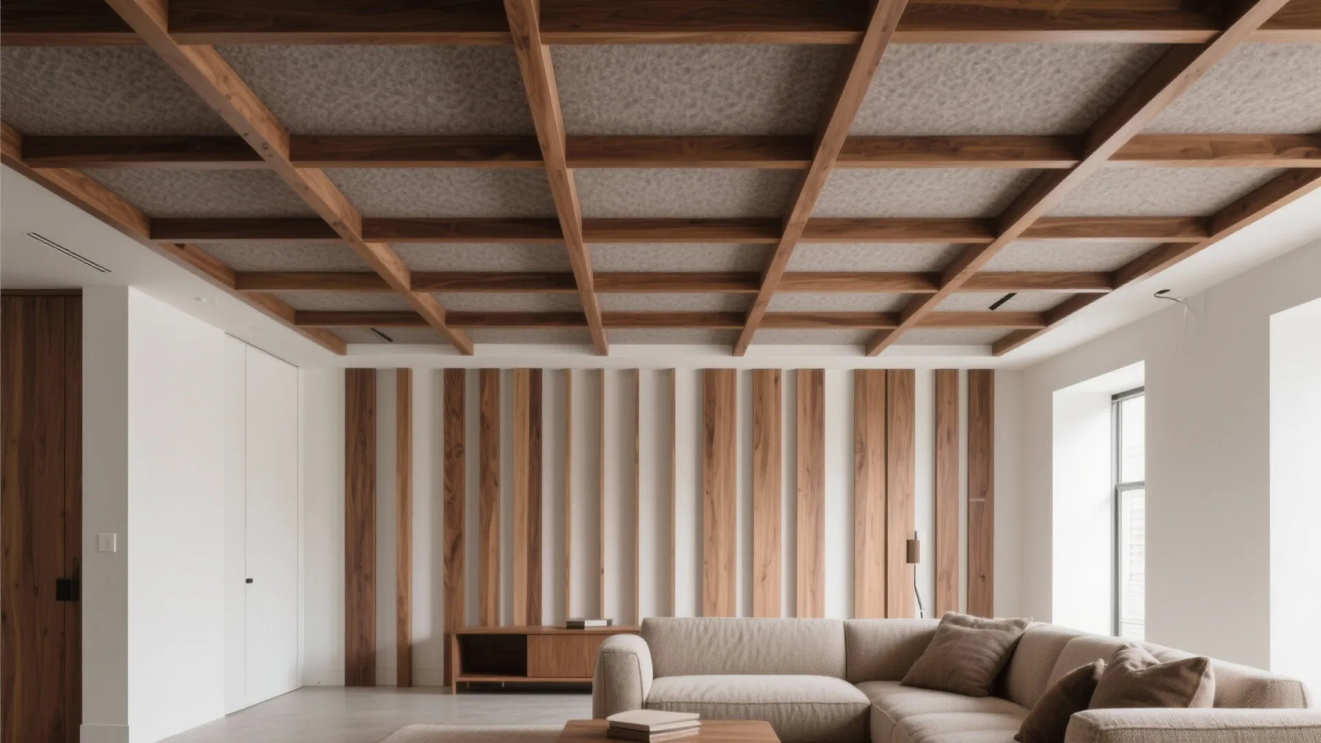 Coffered Wood Slats and Beams