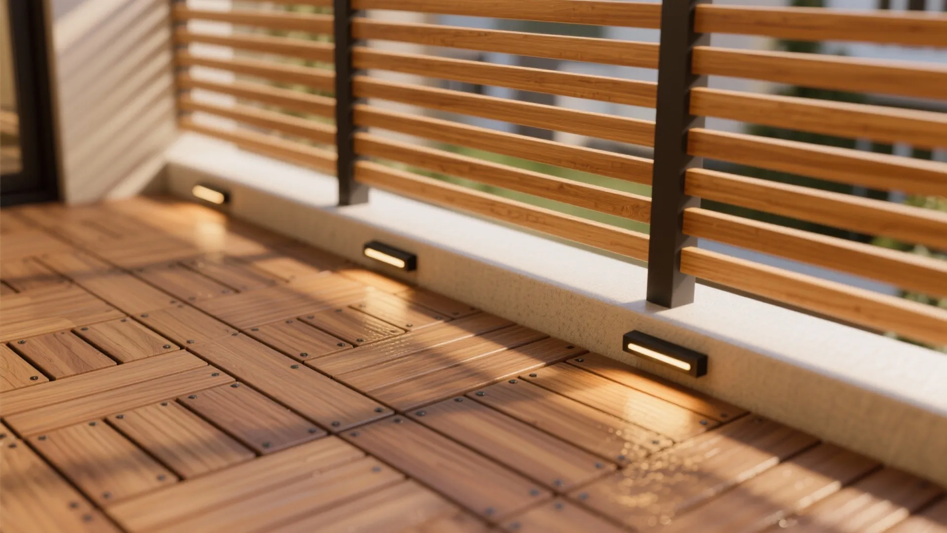 4) Warm wood decking and slatted privacy screen