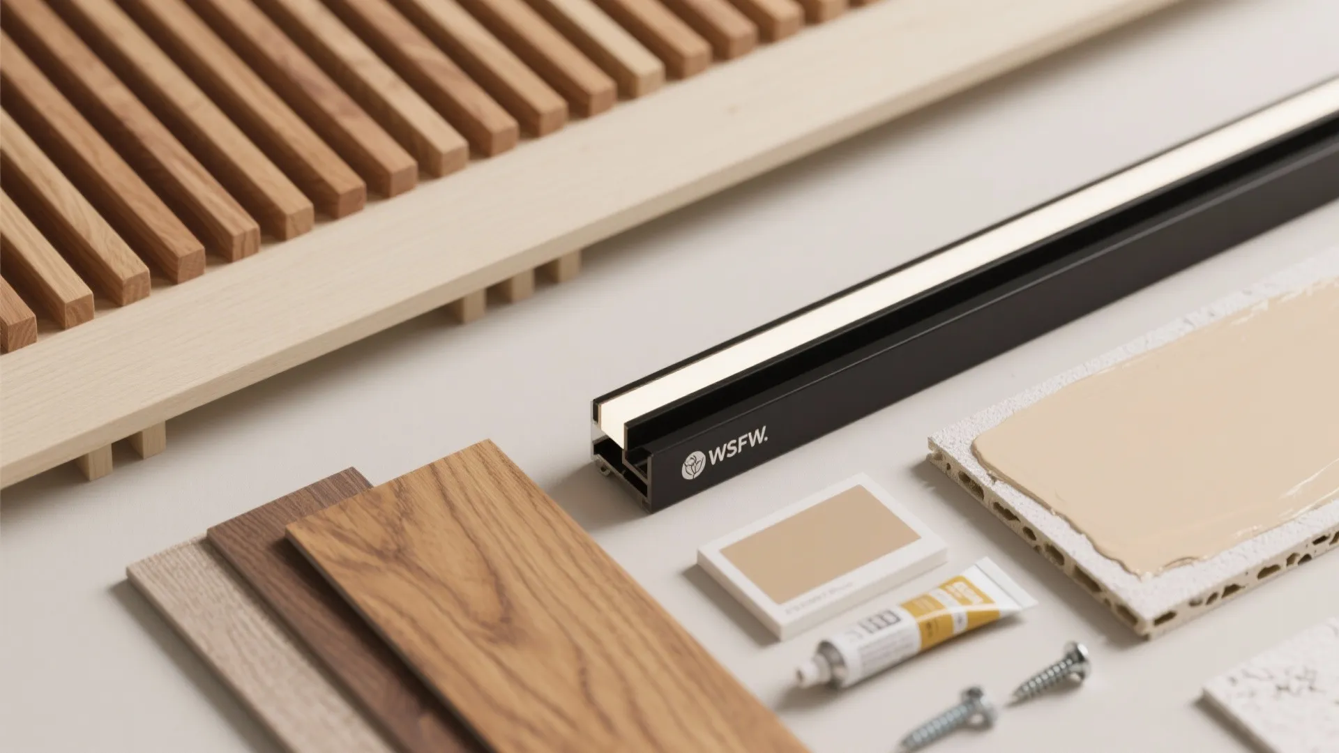 Wood slat accents with integrated lighting