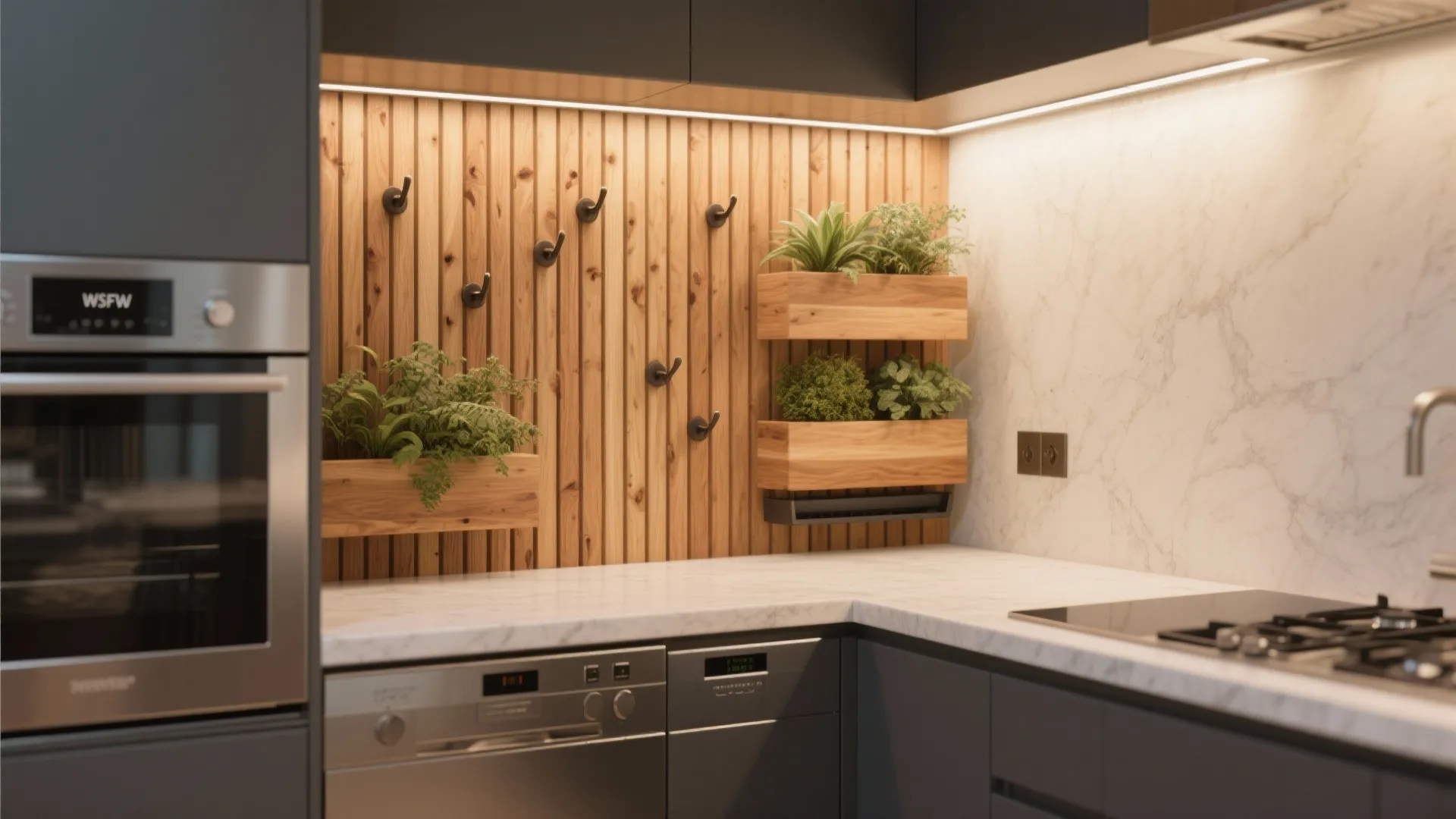 Mixed-Material Feature Wall with Wood Slats