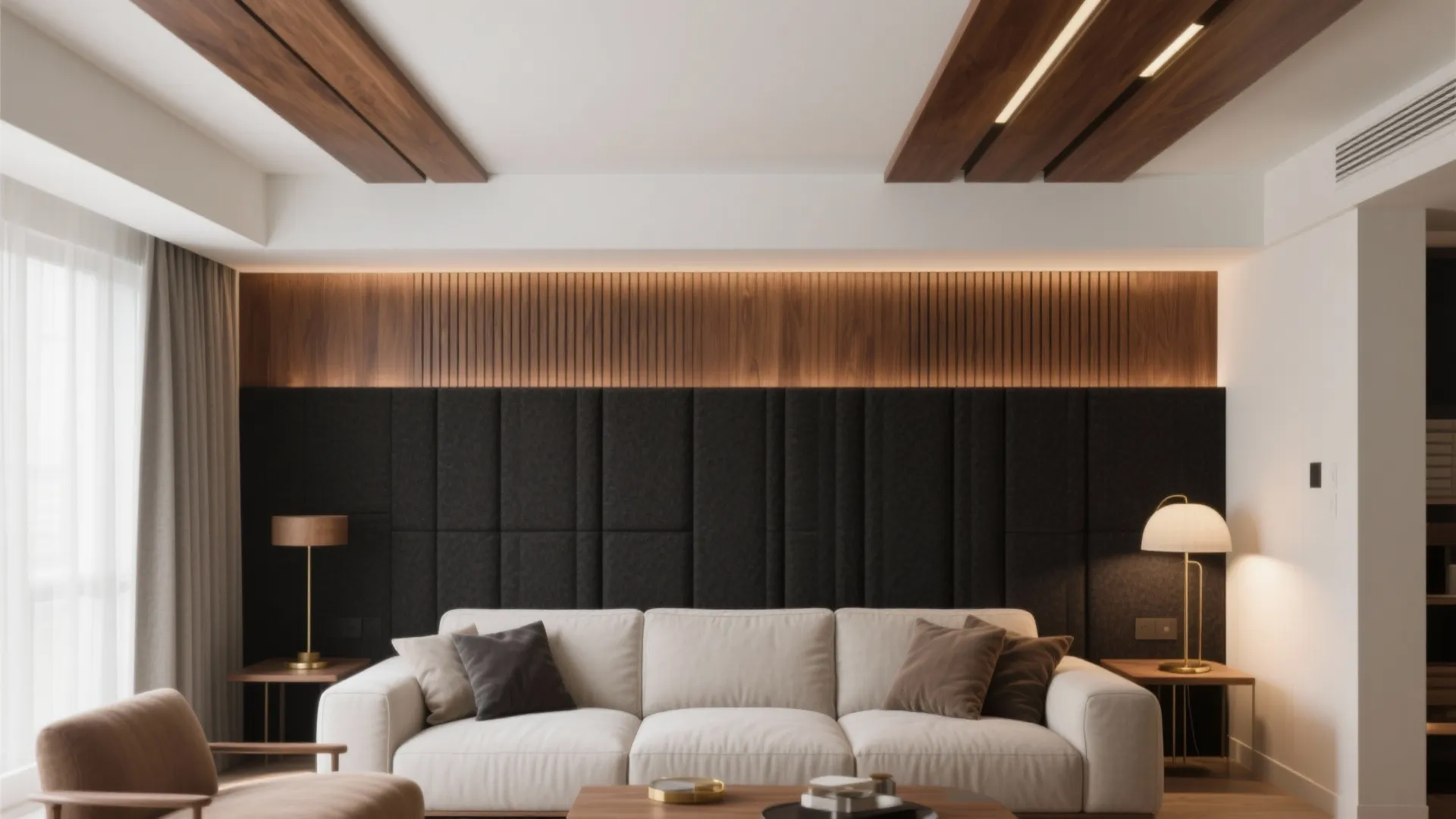 Gypsum + Wood Slat Hybrid Ceiling