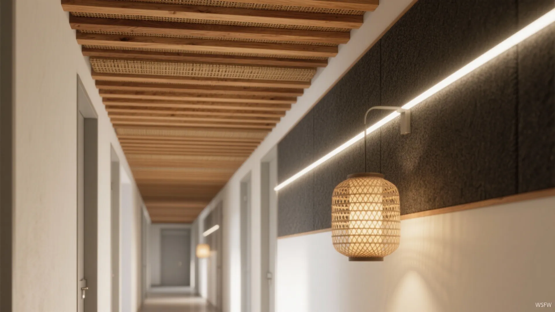 4) Warm Natural Wood Slats and Rattan Details