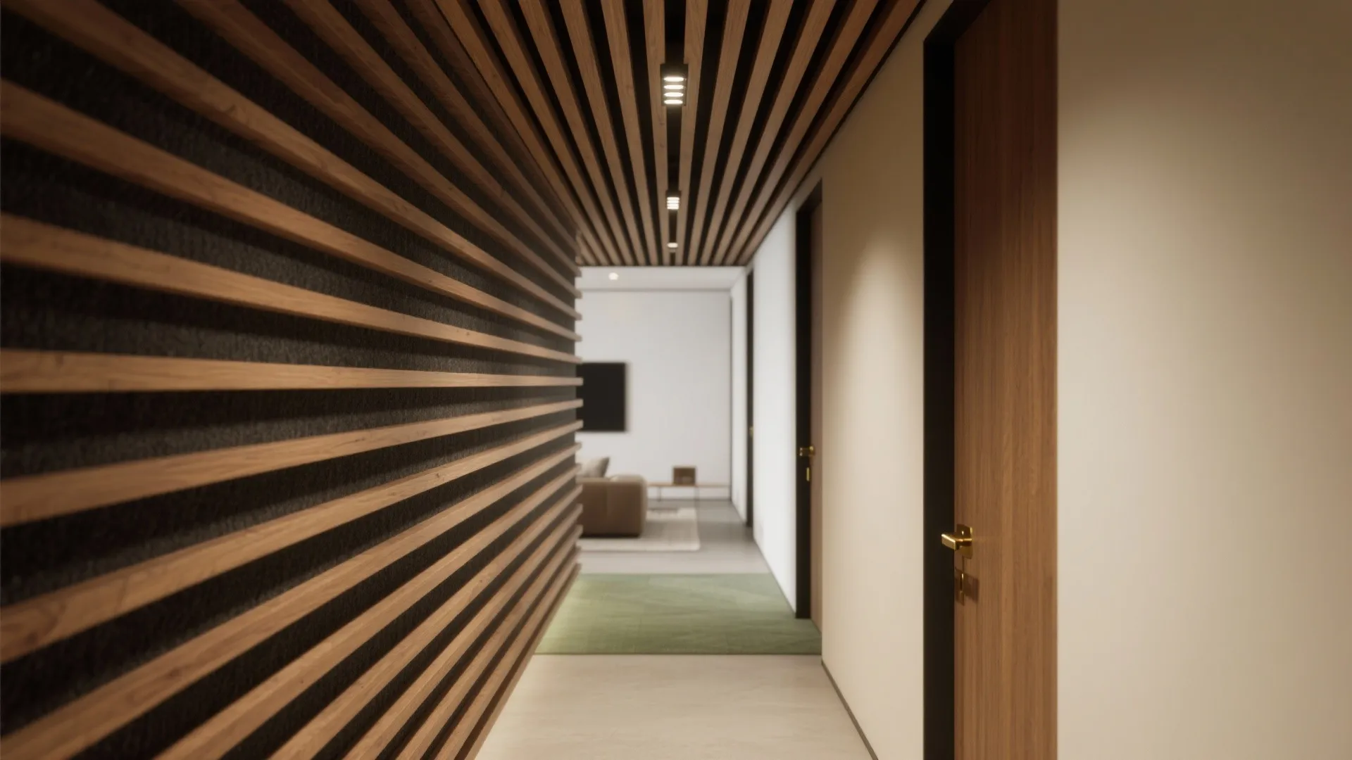 2) Slim Wooden Slat Ceiling with Acoustic Backing