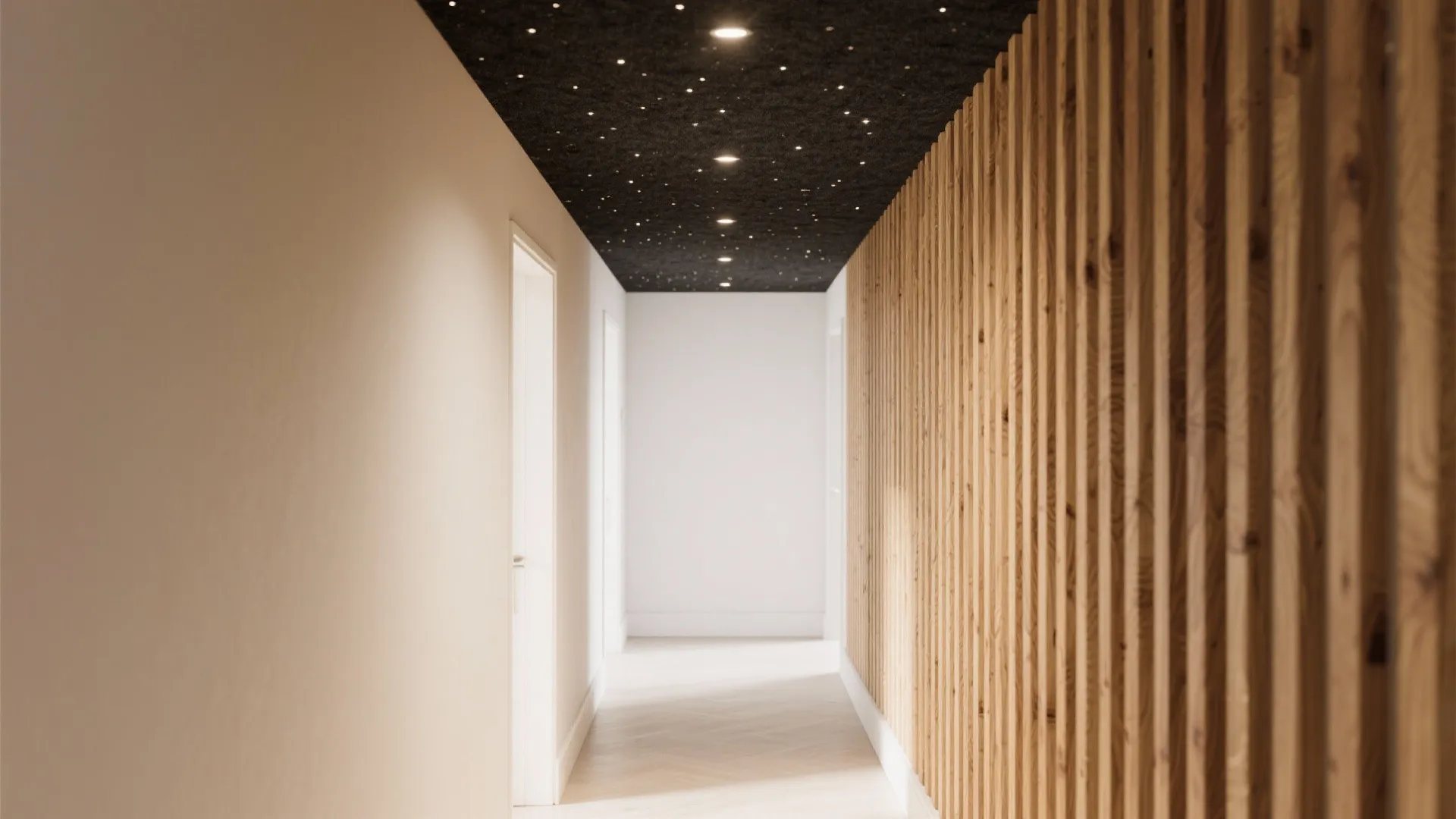 Warm Wood Slat Ceiling (Acoustic-Friendly)