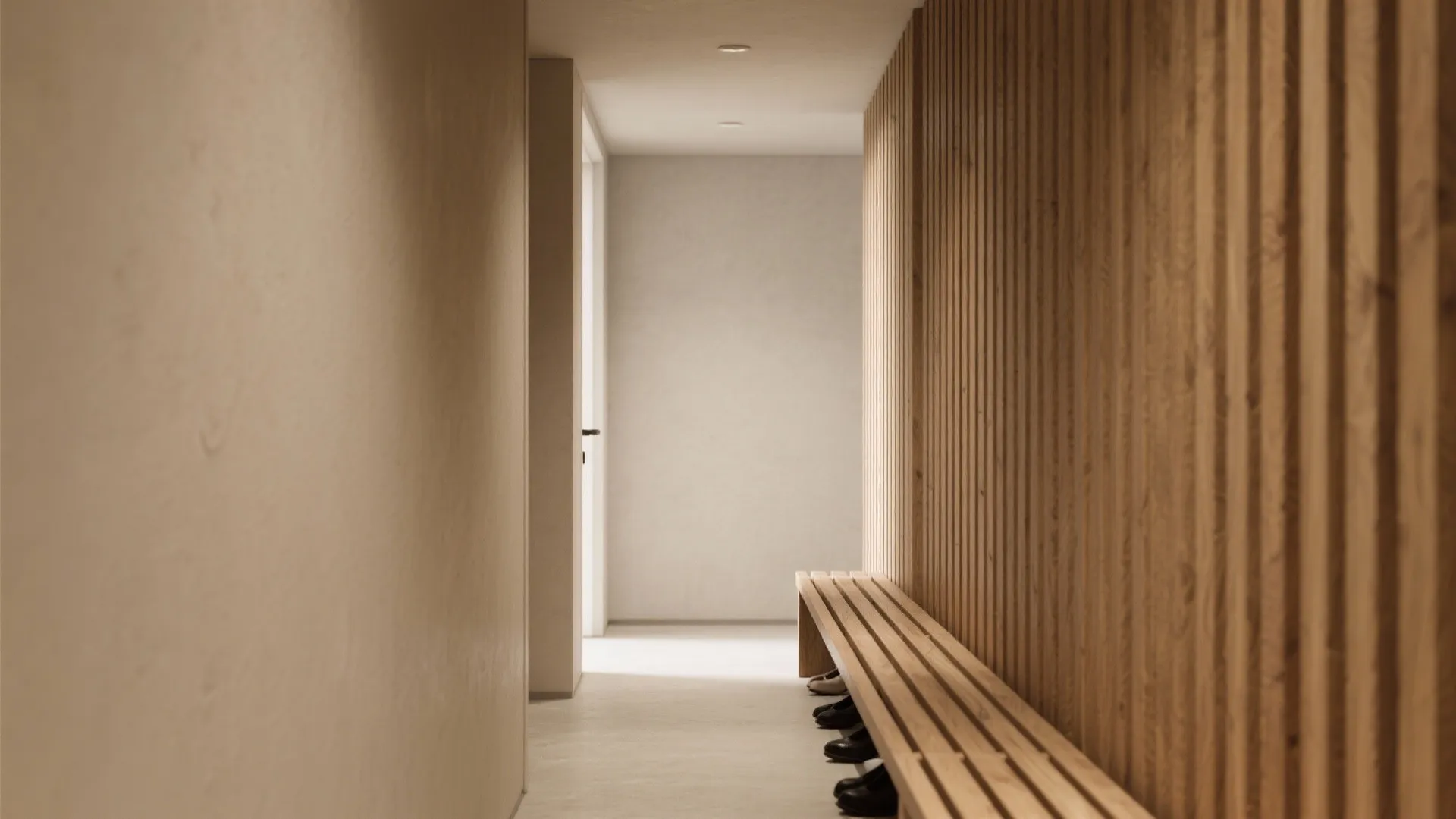 Warm wood accents and textured panels