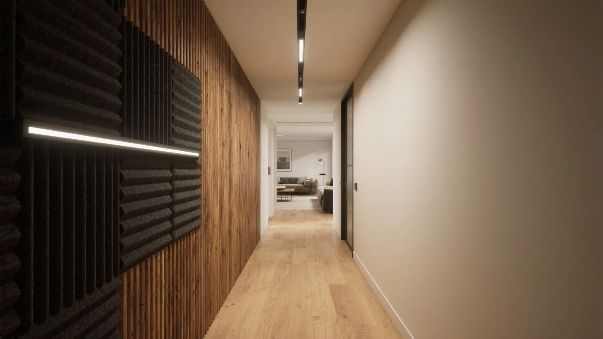 Warm wood slats with acoustic backing