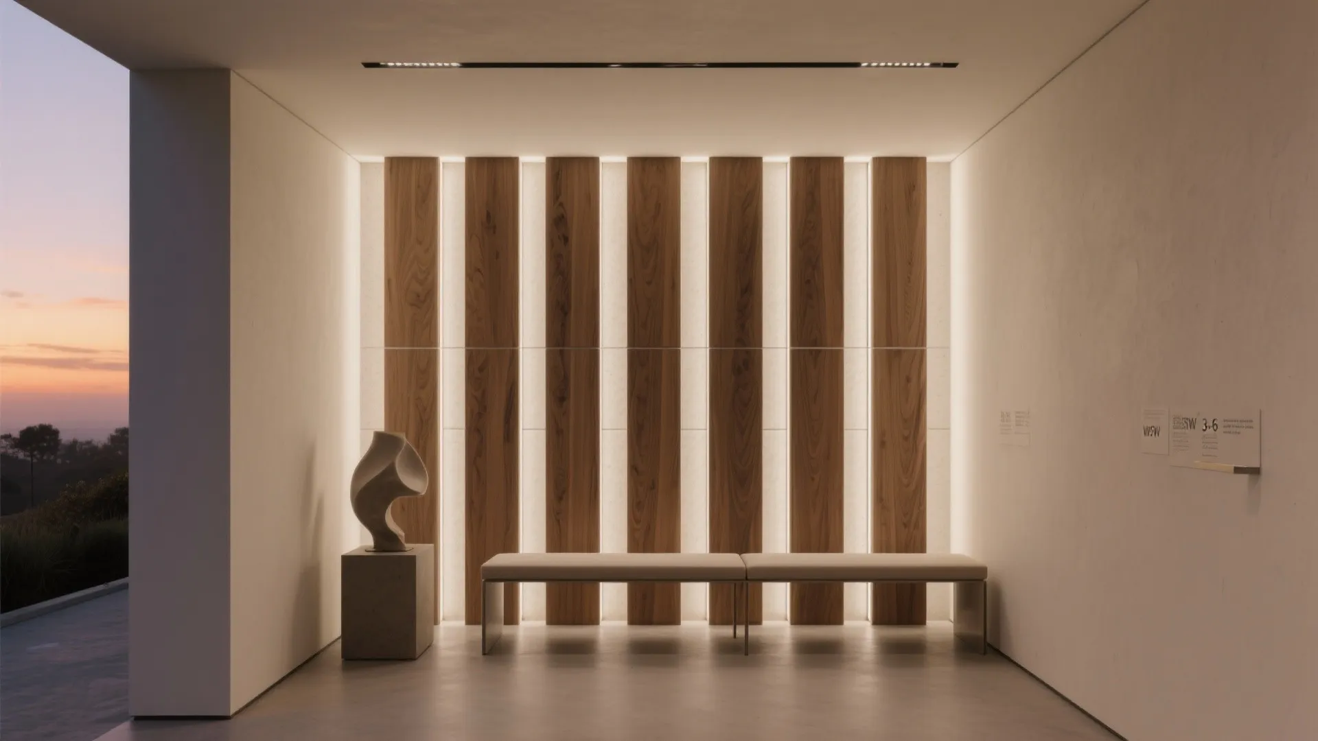 Wood-look porcelain slats with hidden lighting