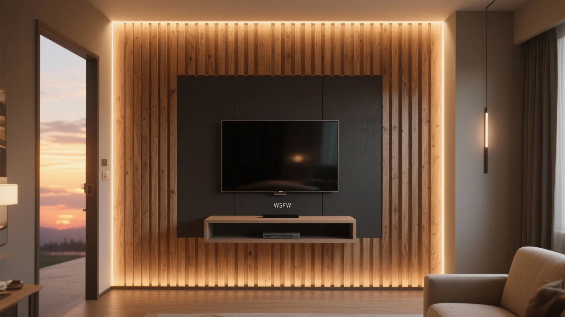 Wood Slat Backdrop With Integrated Lighting