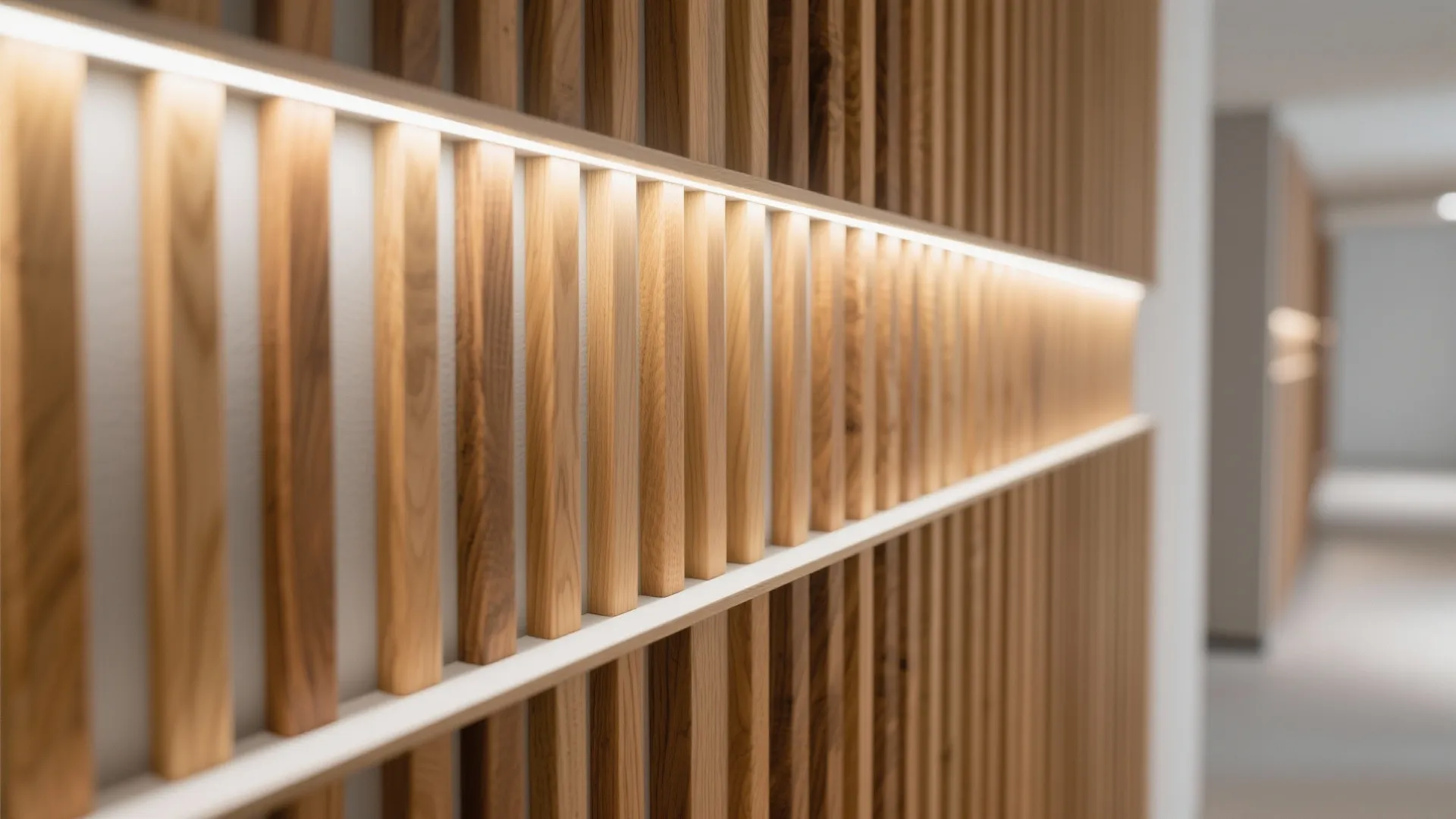 Wood Slat Accent Wall with Linear Lighting