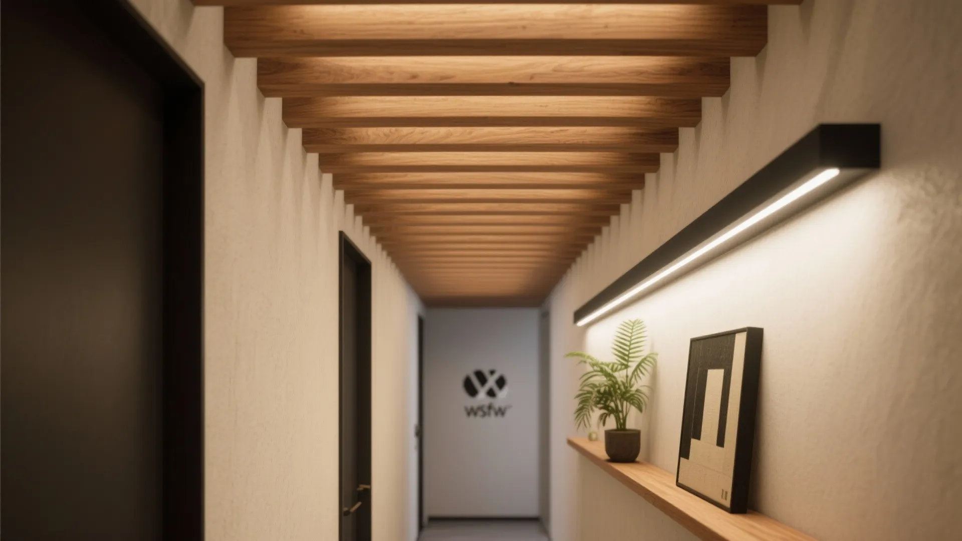 2) Wood slat spans with concealed linear light