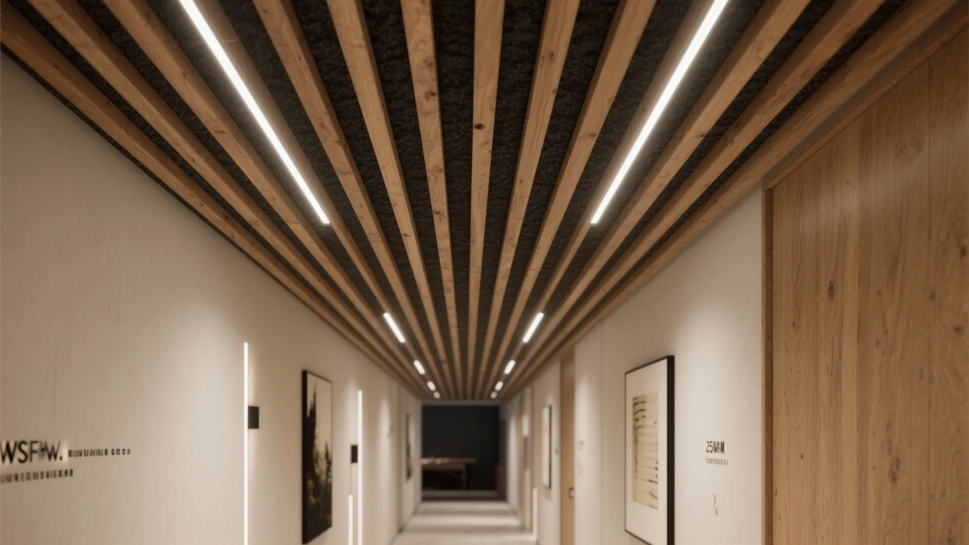 3) Wood Slat Panels with Integrated Linears