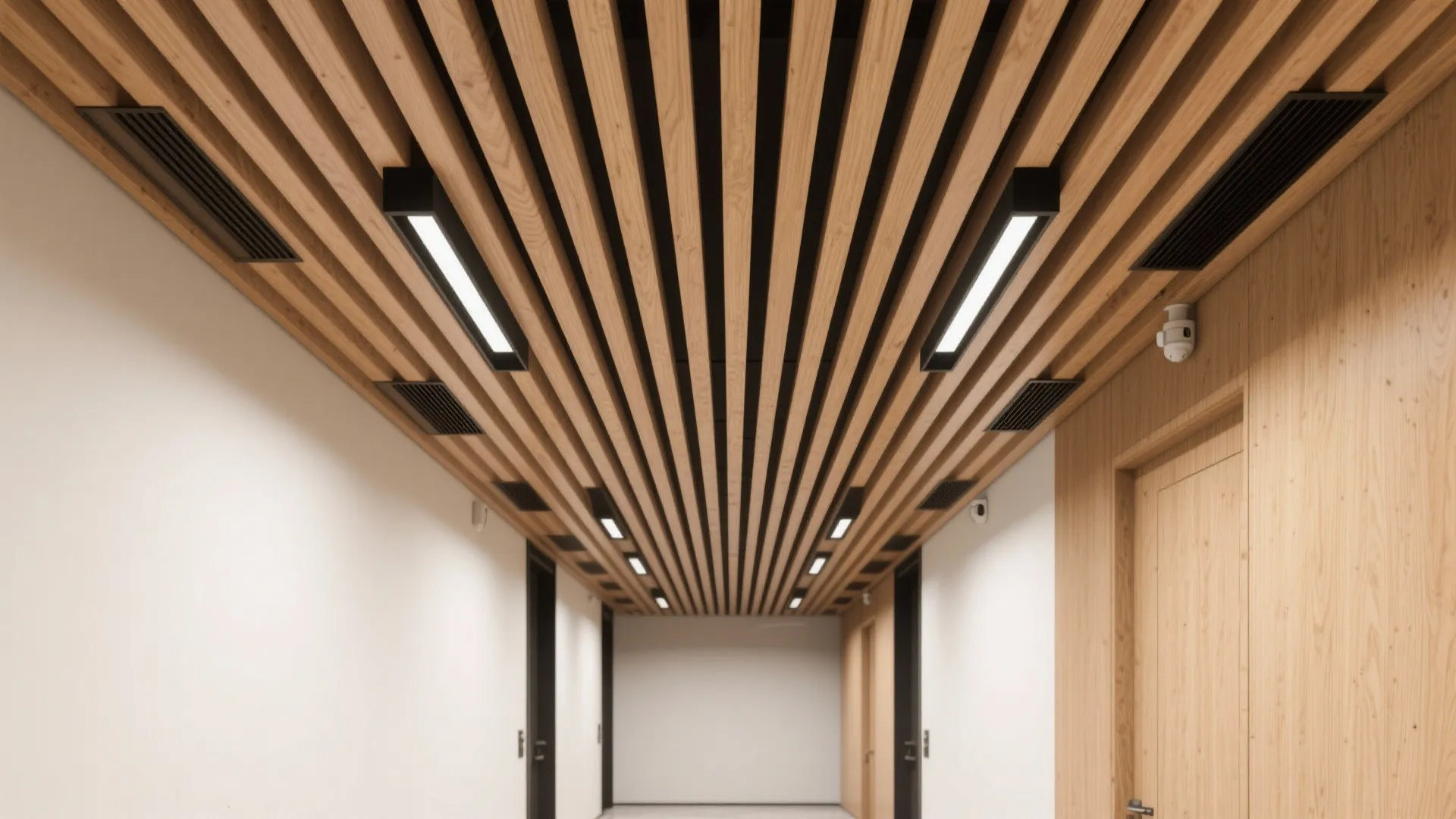 4) Wood Slat Ceiling with Integrated Linear Lights