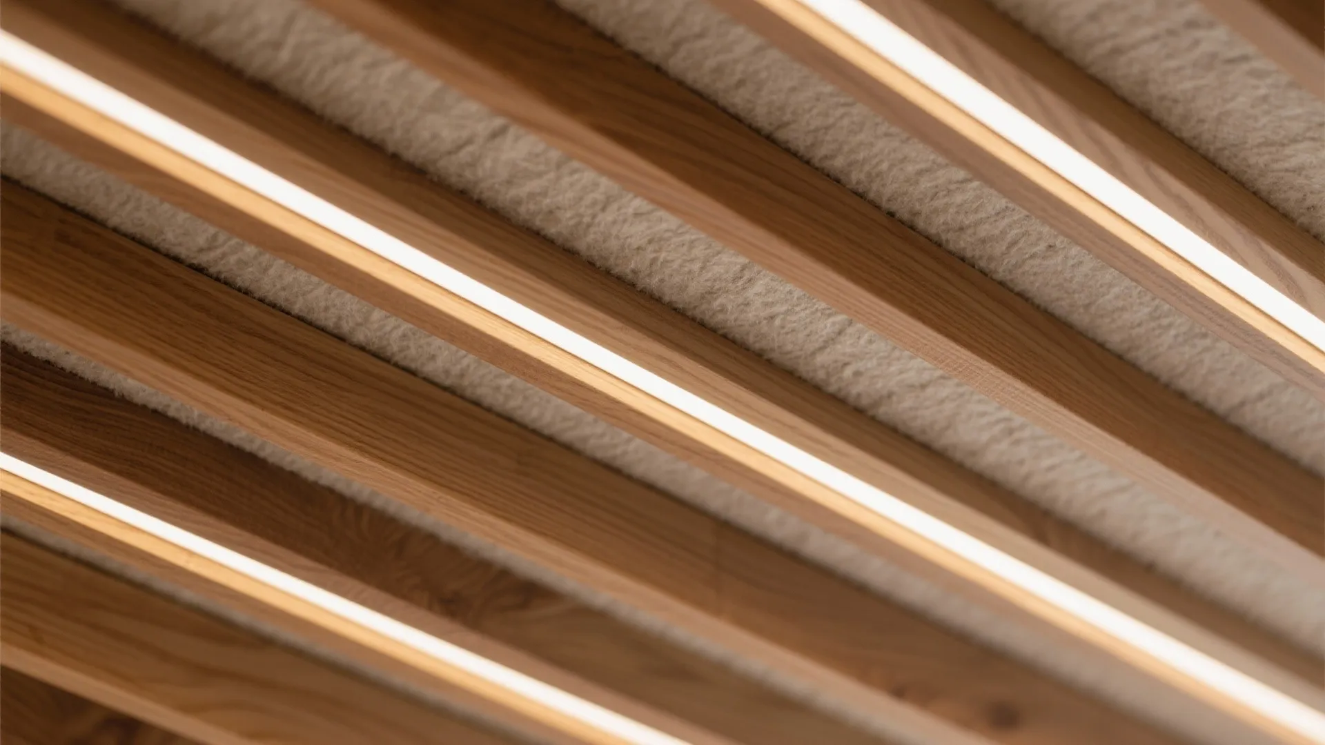 Warm Wood Slat Ceiling with Acoustic Comfort