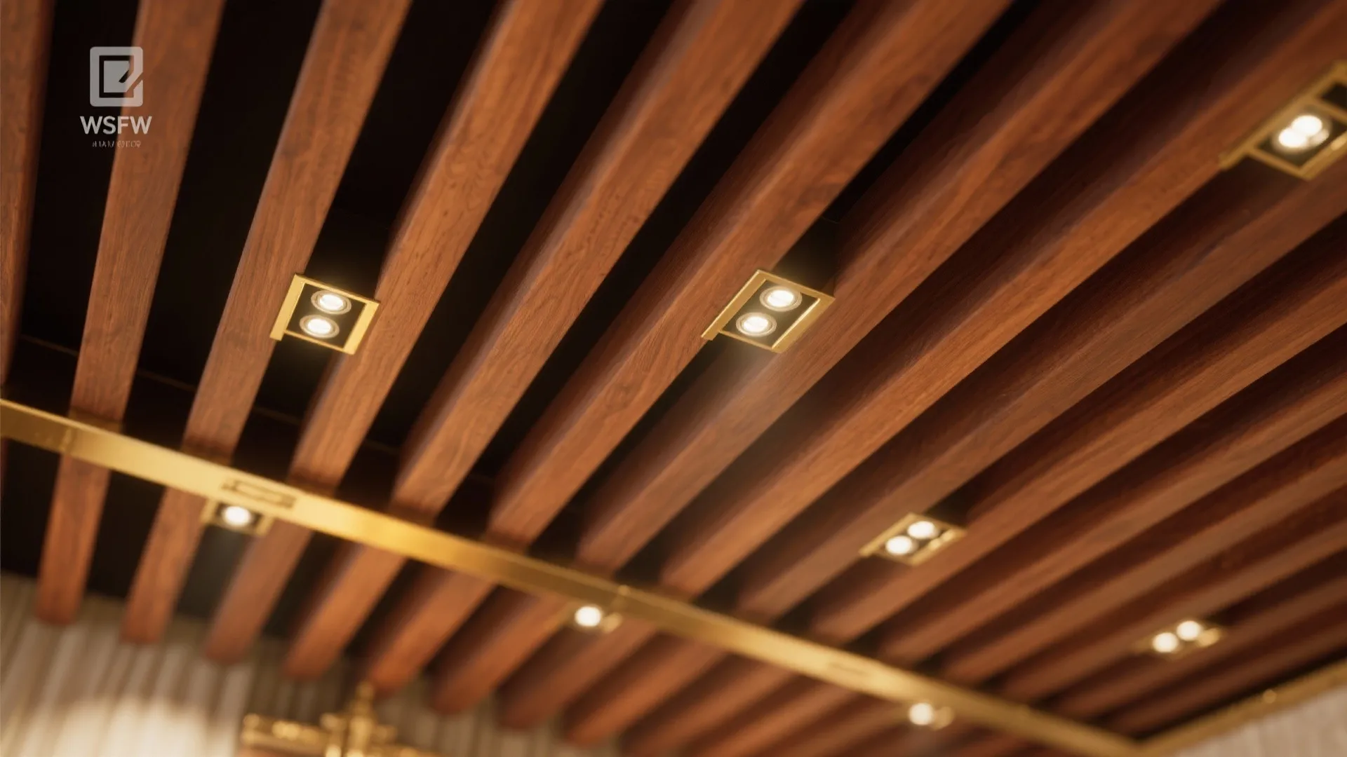 Warm Wood Slats with Brass Accents