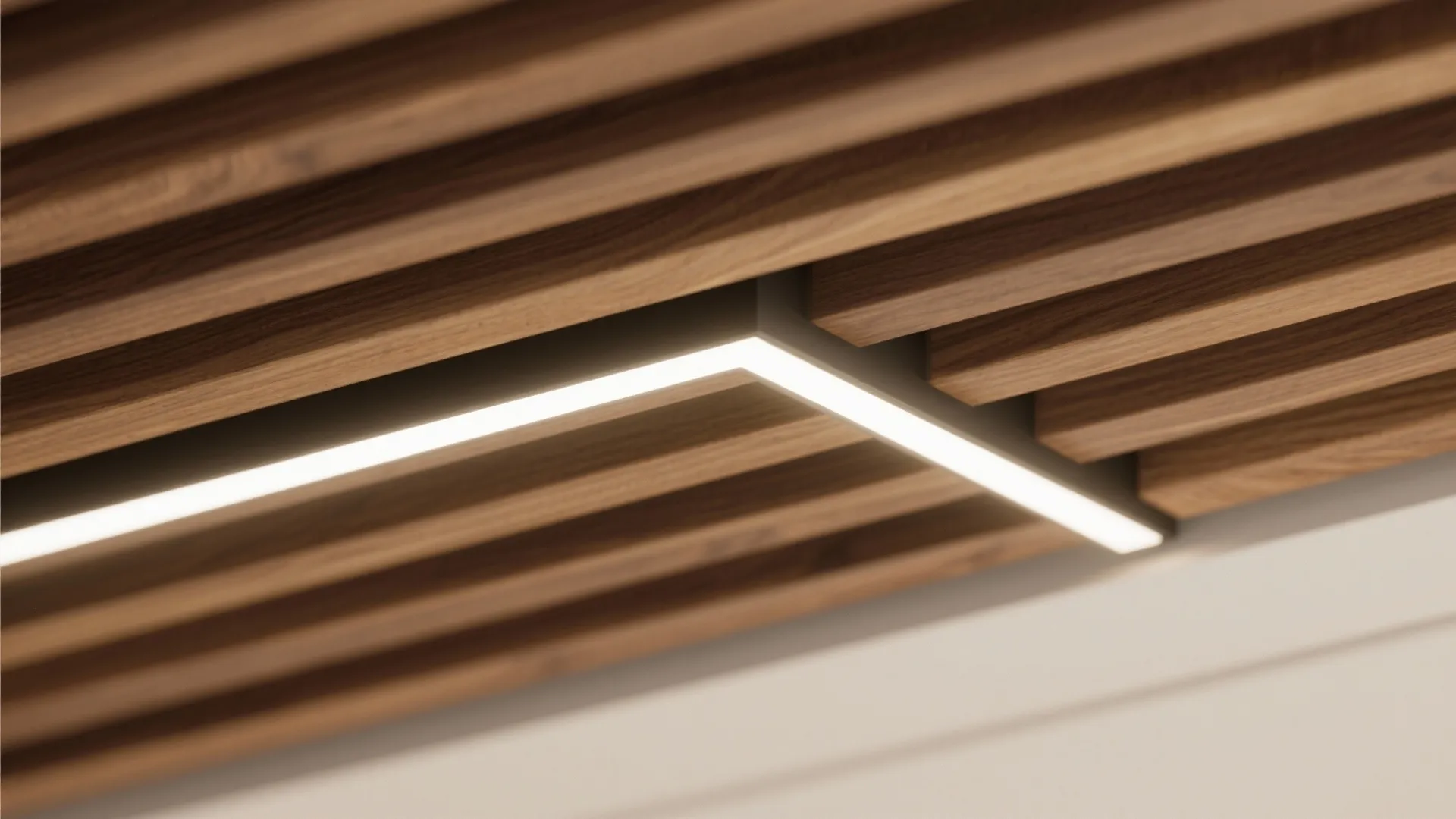 Wood slat runners with concealed beams and dual fans