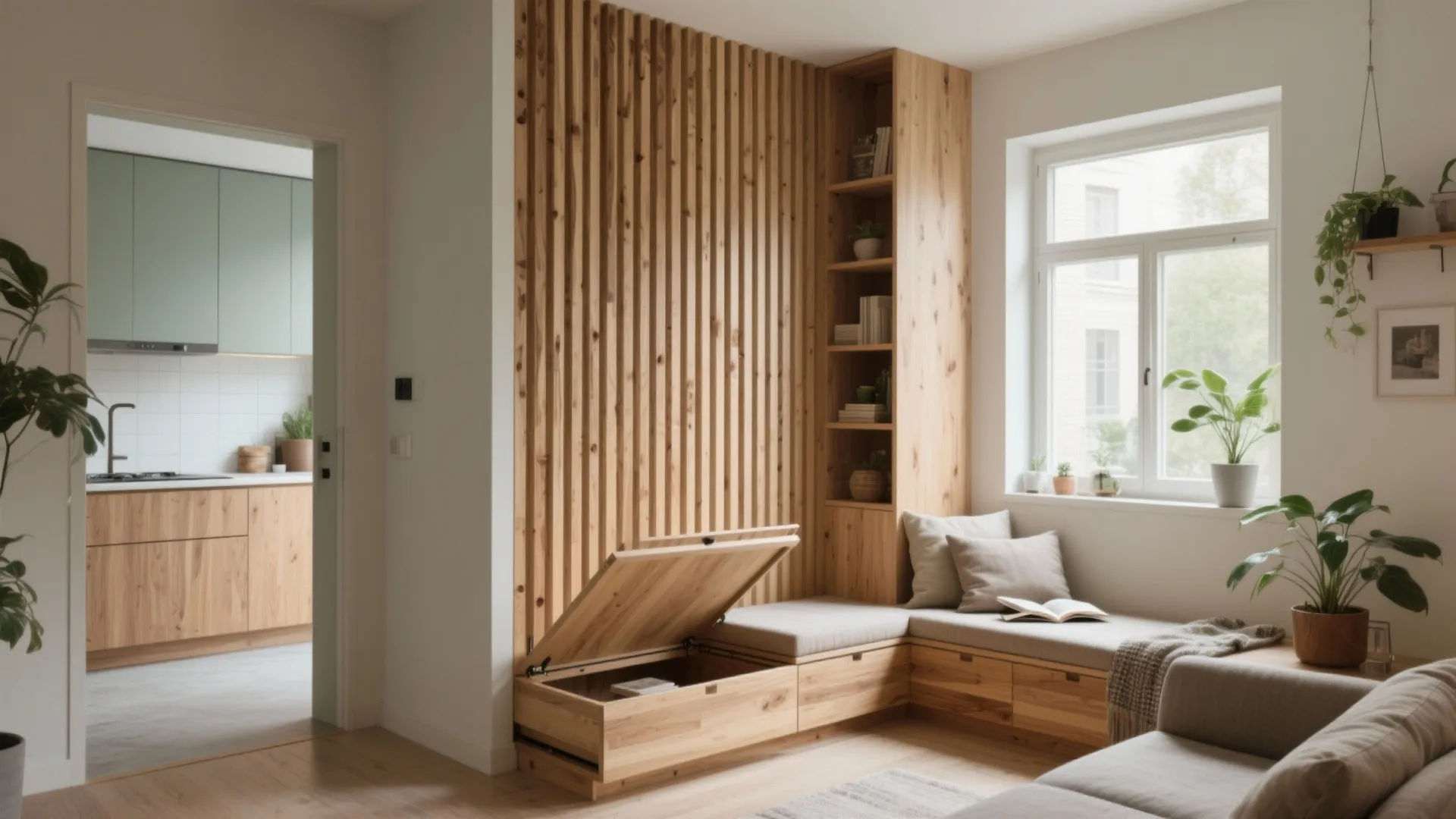 Warm wood accents and smart partitions