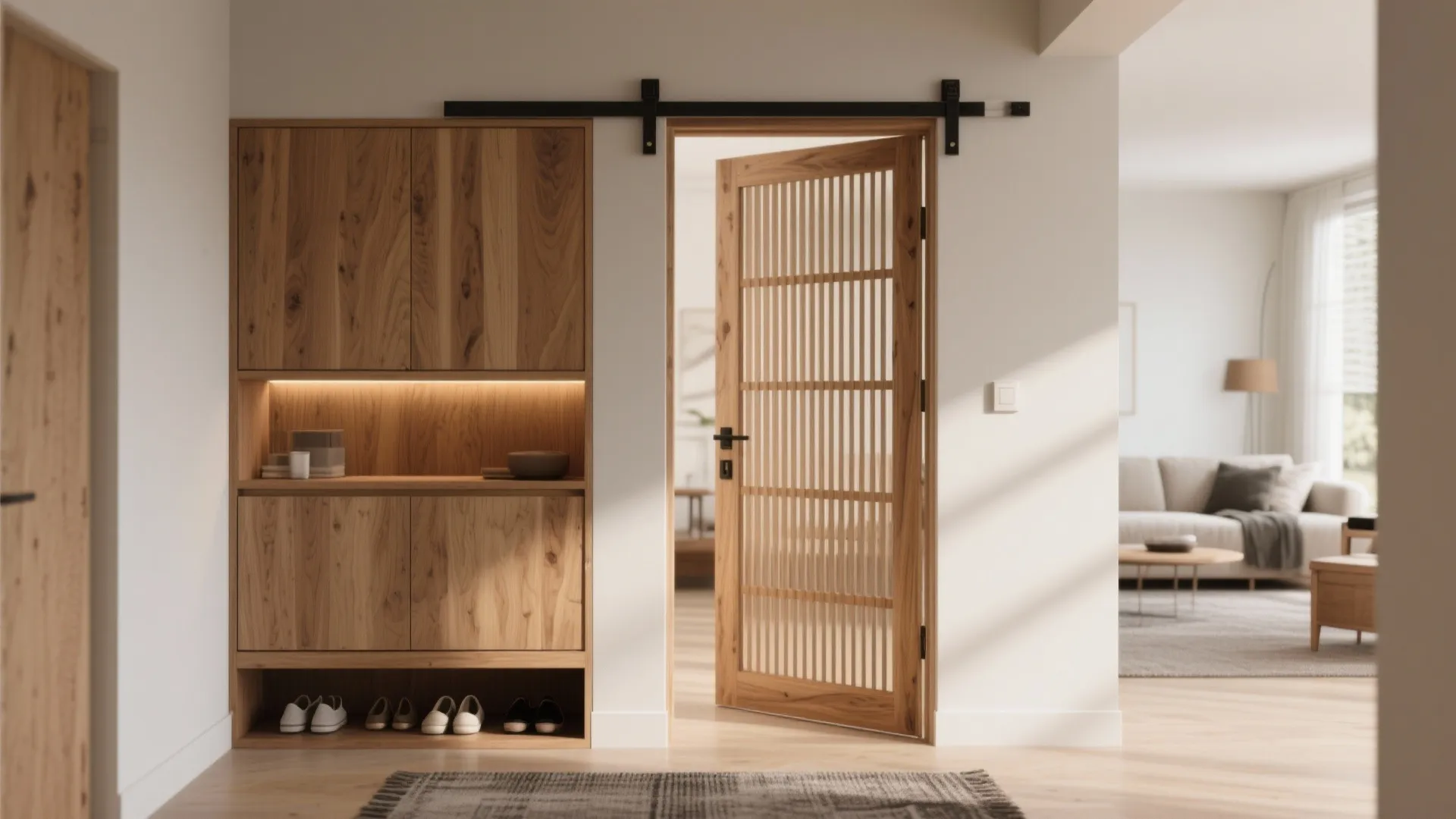 Wood Slat Pivot Gate with Storage