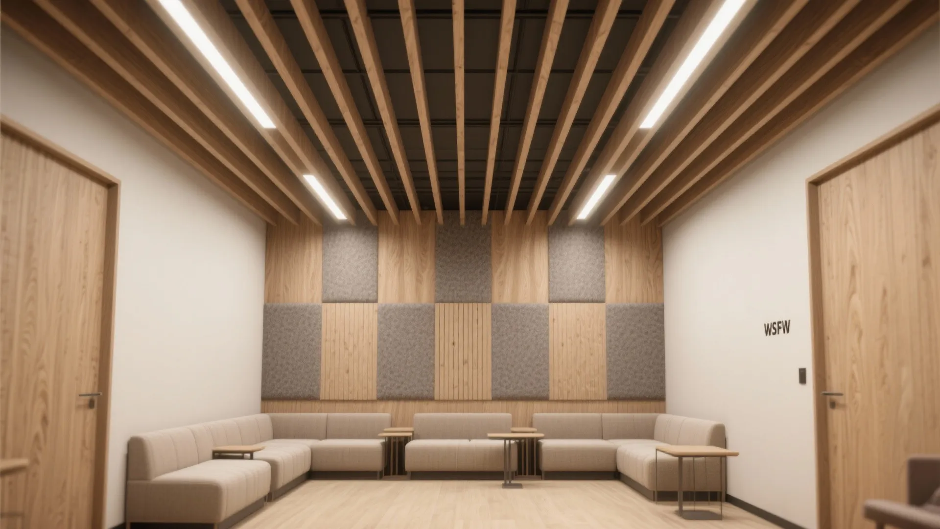 Wood-look PVC slats for warmth and acoustics