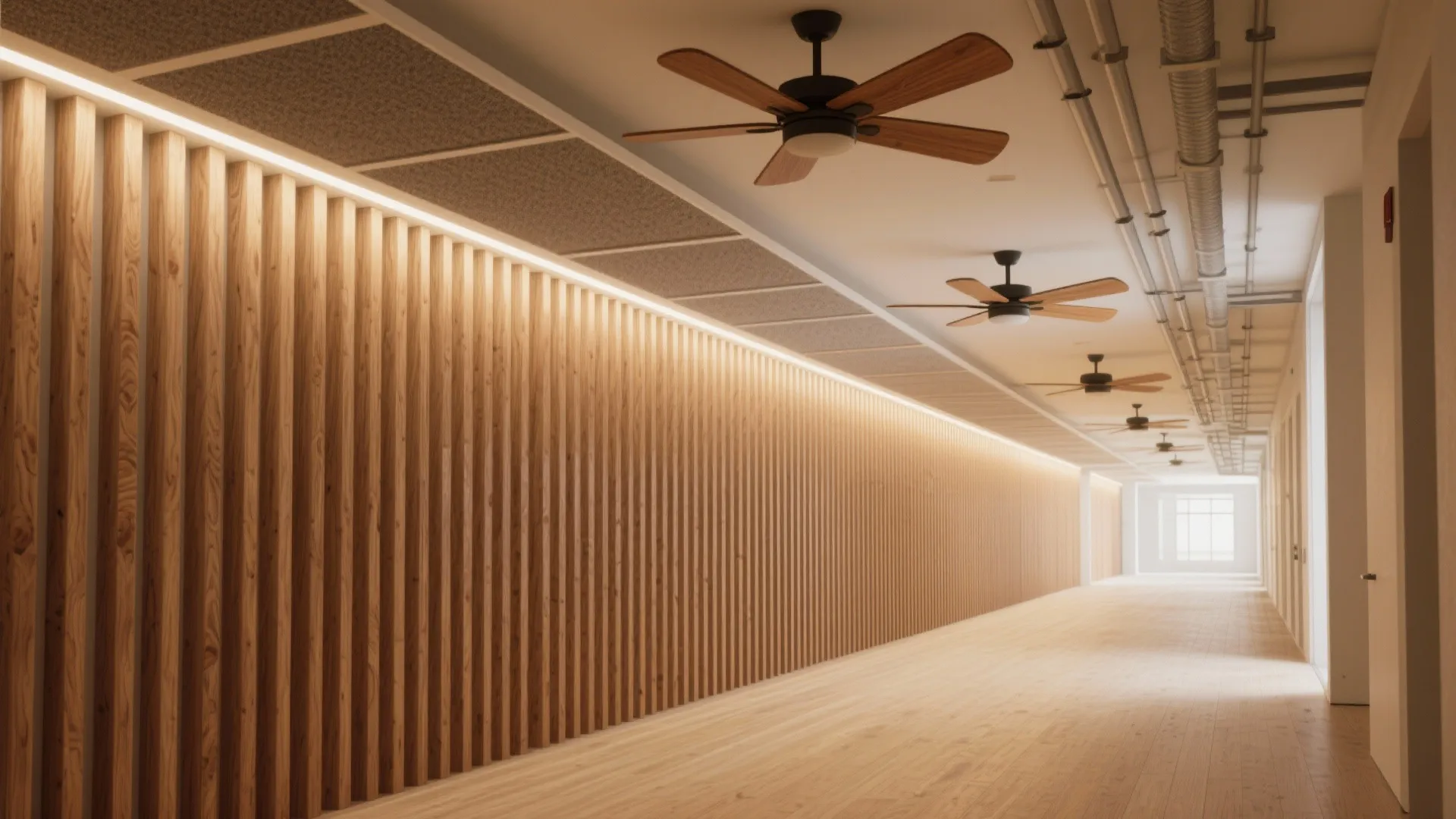 4) Wood slat ribbon with integrated beam cover