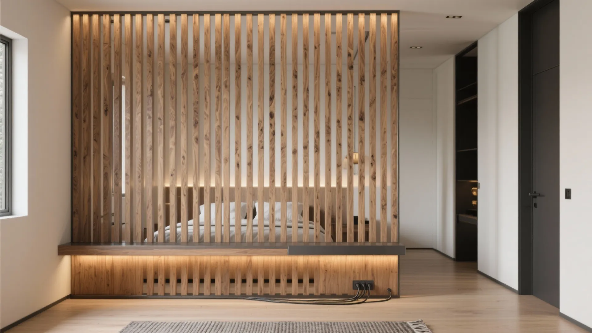 Slatted Wood Screens and Open Shelving