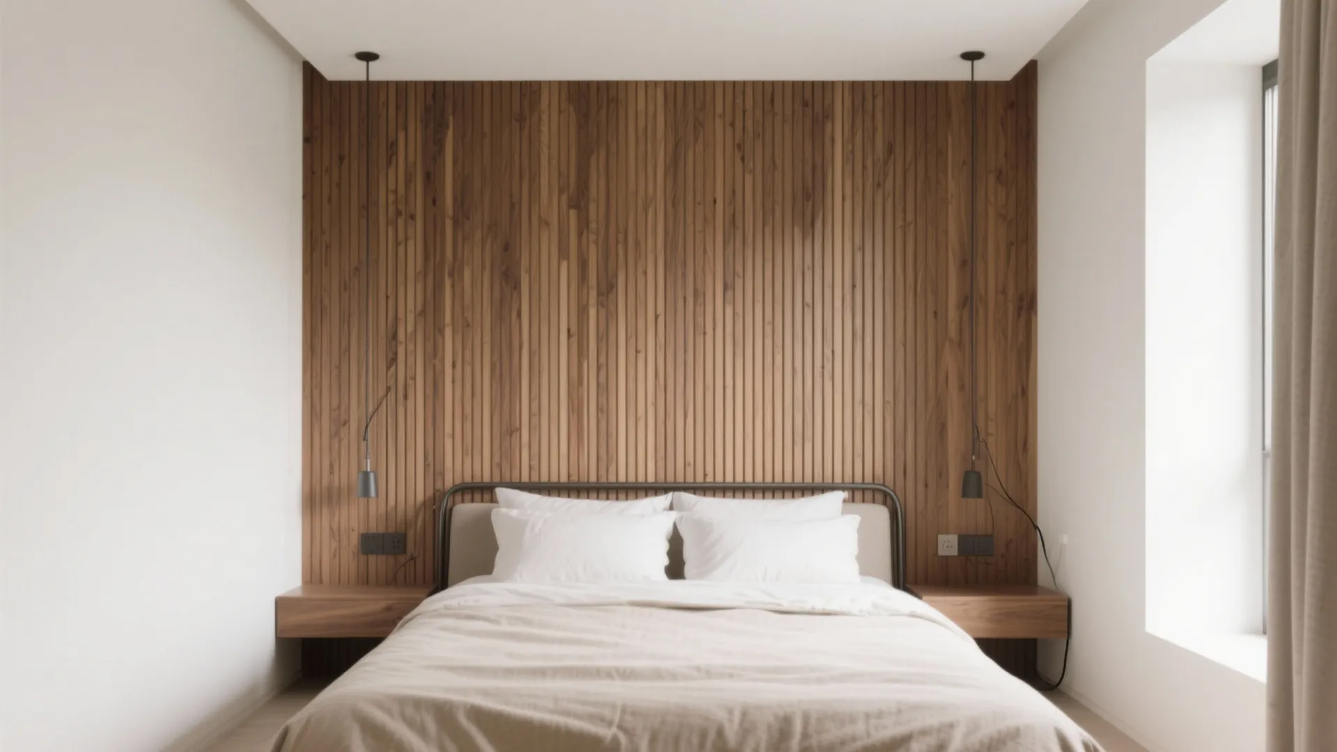 Wood Slat Accent Wall Behind the Bed