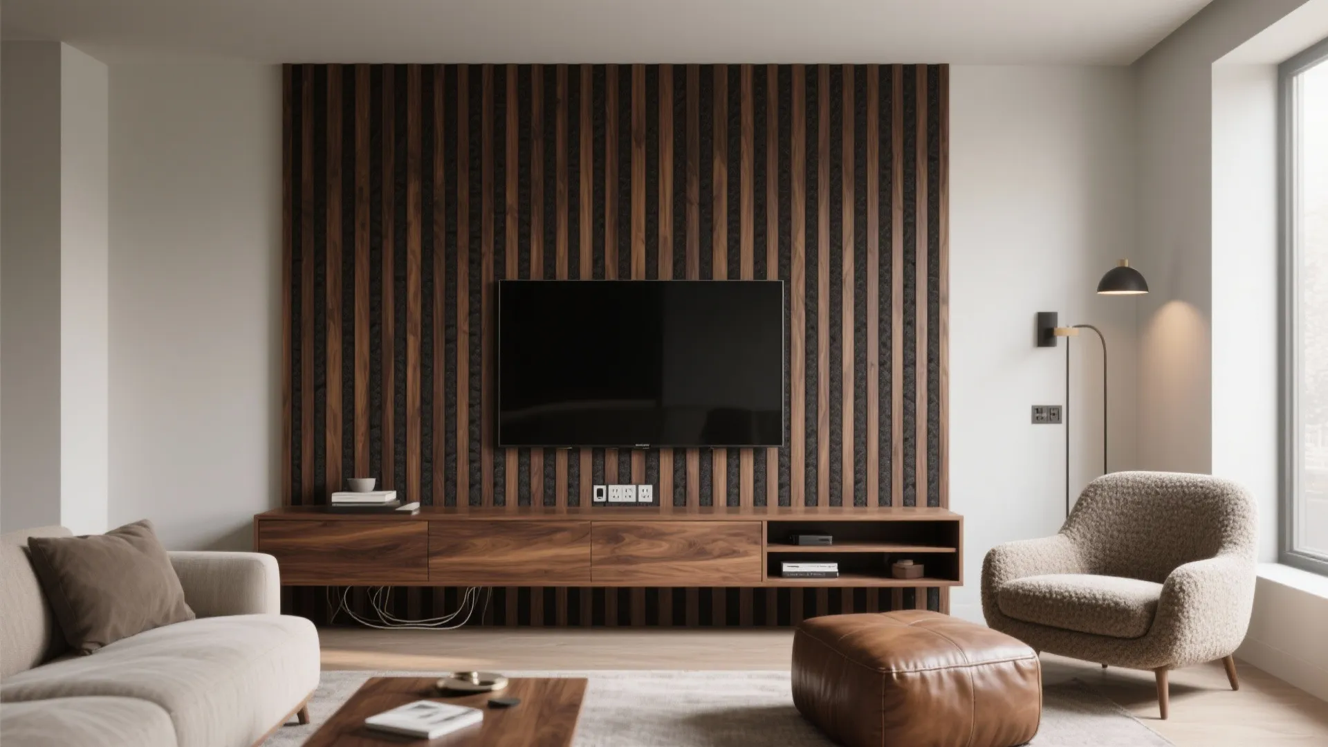 4) Wood Slats & Fluted Panels: Warmth with Rhythm