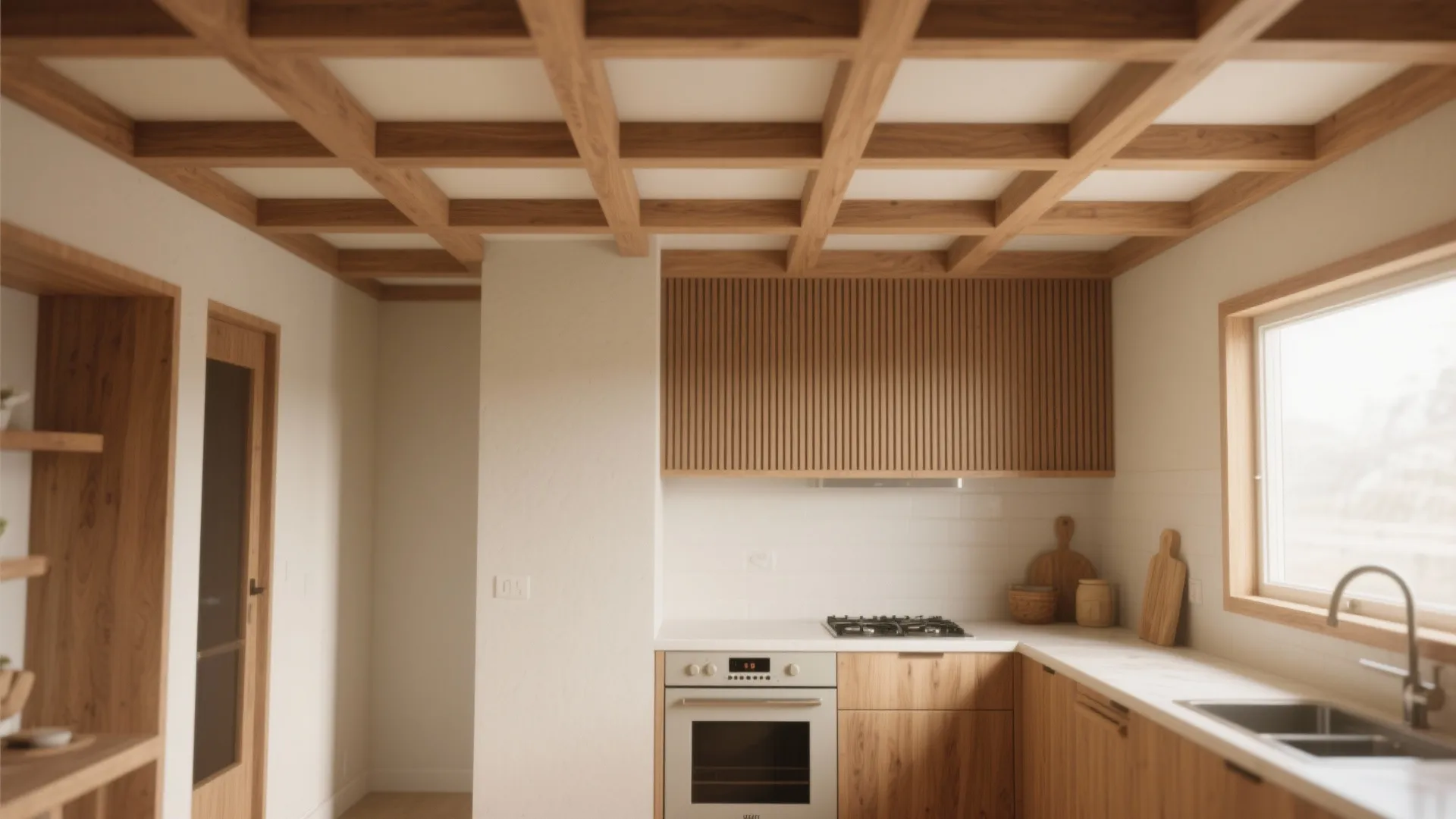 4. Add architectural interest: beams, coffers, or wood slats