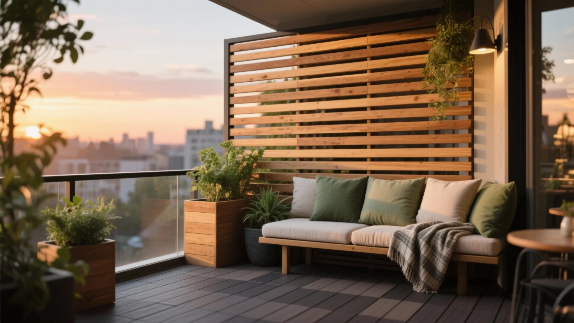 Warmth and Privacy with Wood Slats and Textiles