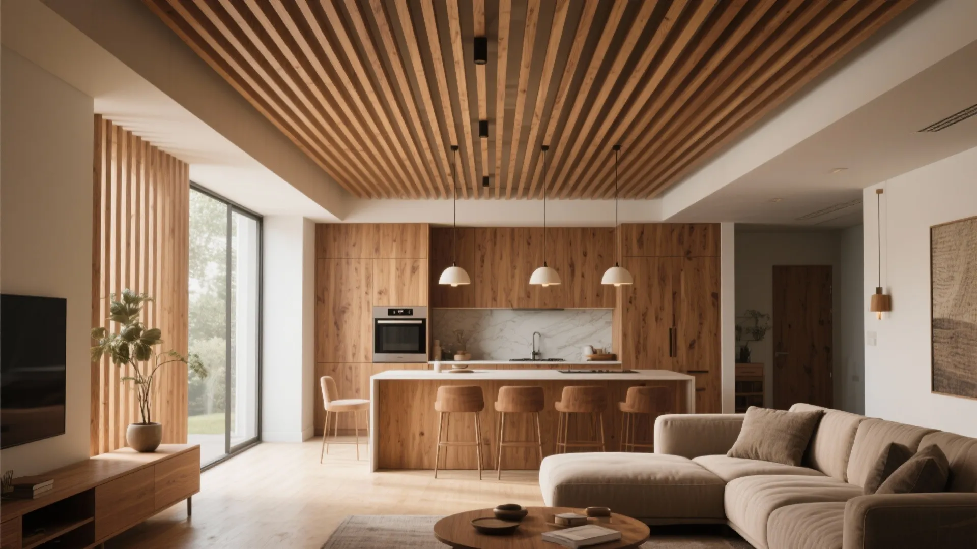 3. Wood Slats or Beams to Add Warmth and Direction