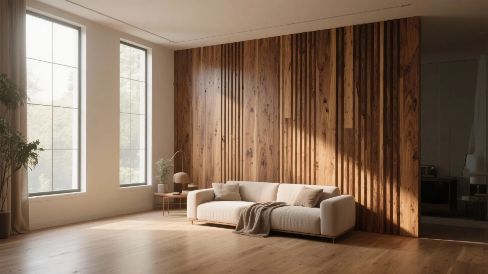 1. Full-Height Wood Slats for Warmth