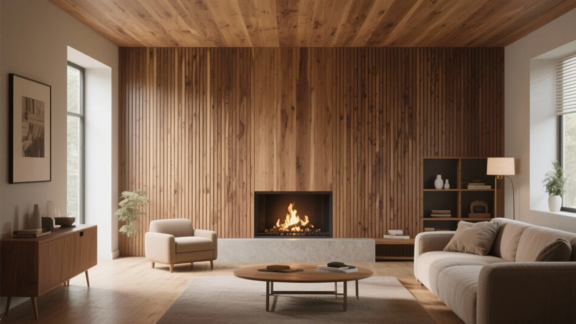 2. Floor-to-ceiling wood slats