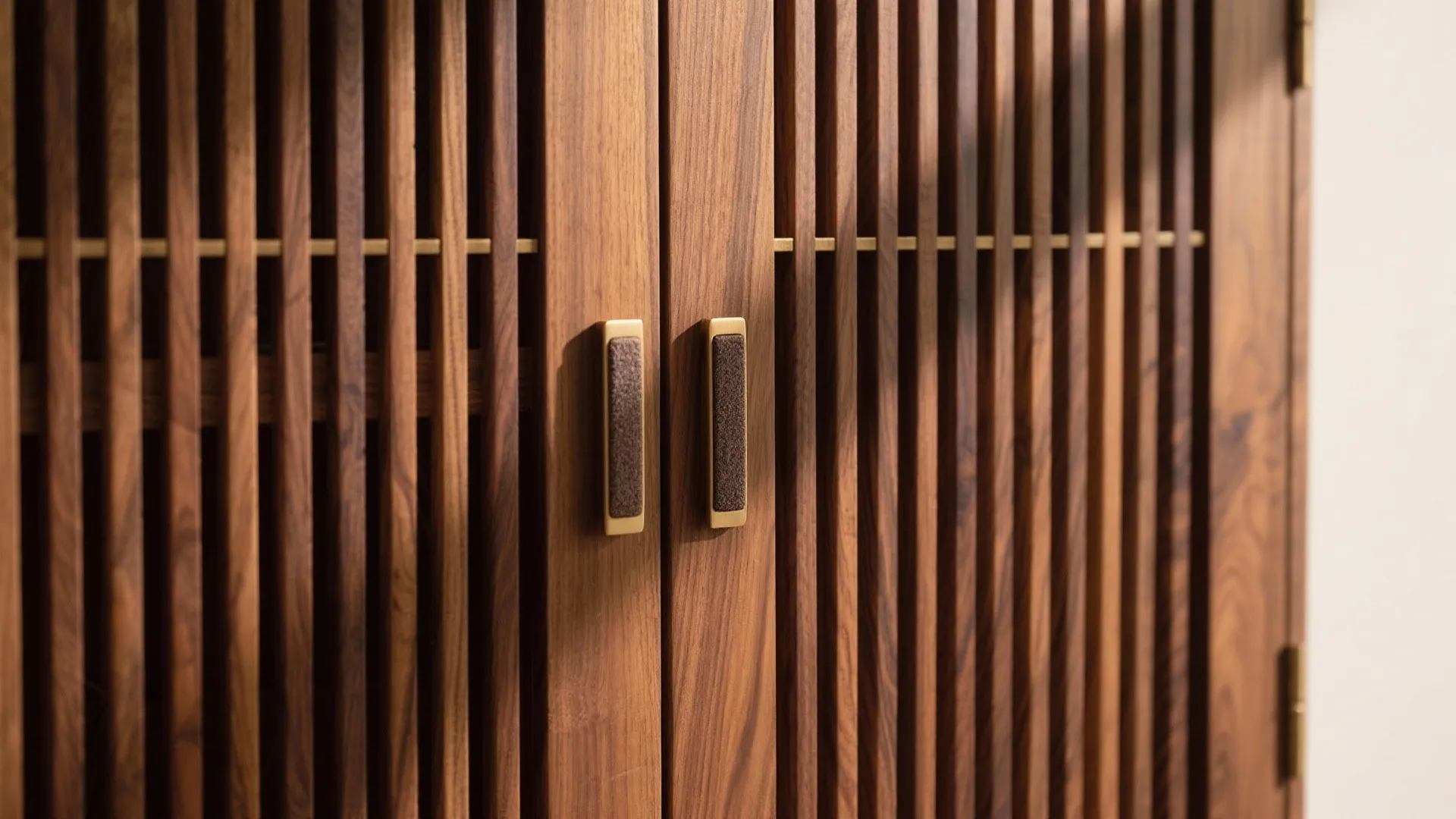 Warm Wood Almirah with Slatted or Aligned-Grain Doors