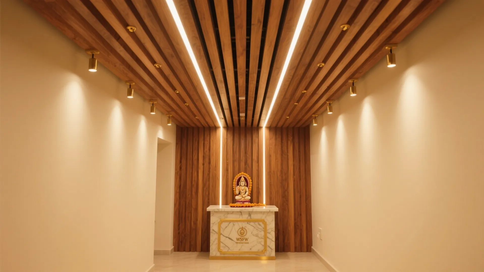 Warm Wooden Slats with Brass Accents