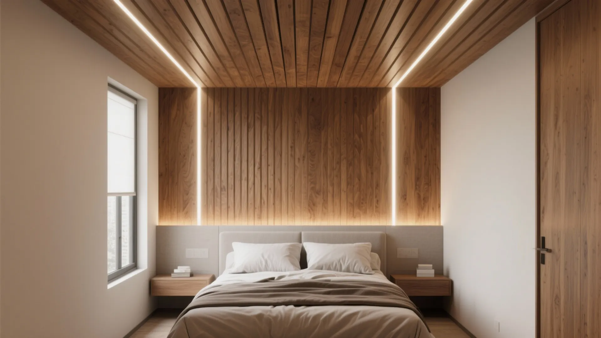 3. Install wood slats, faux beams, or slatted panels