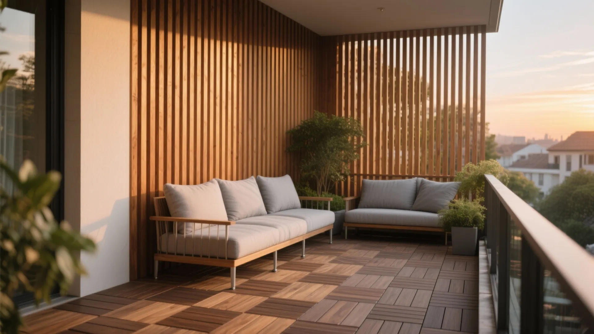 Warm wood slats and decking
