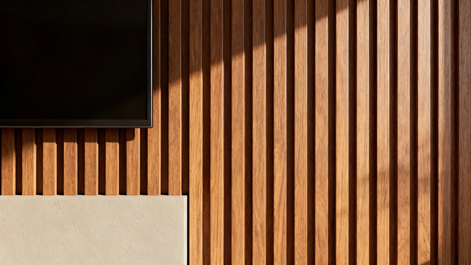 3. Textured wall finish (wood slats or plaster)