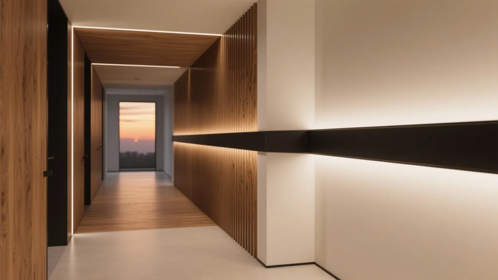 Warm Wood Slats and Linear Lights