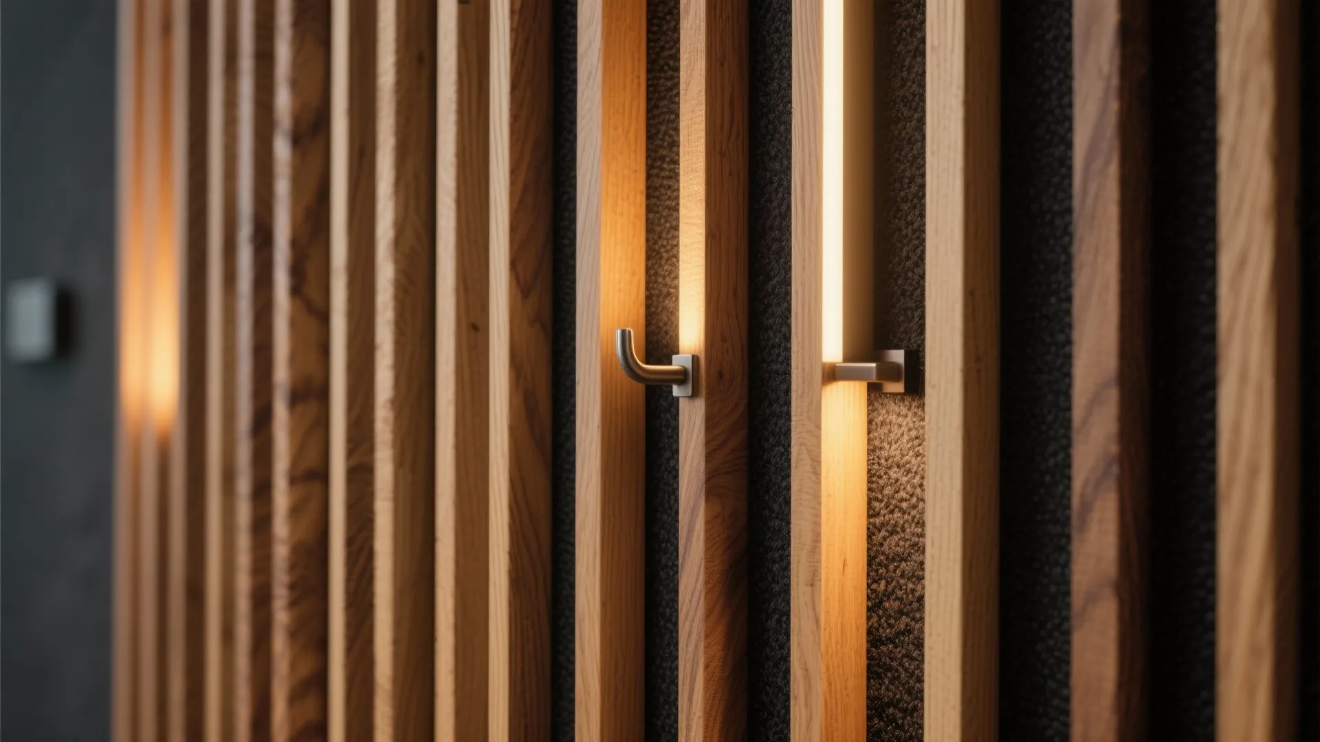 Warm wood slats for texture and acoustic calm