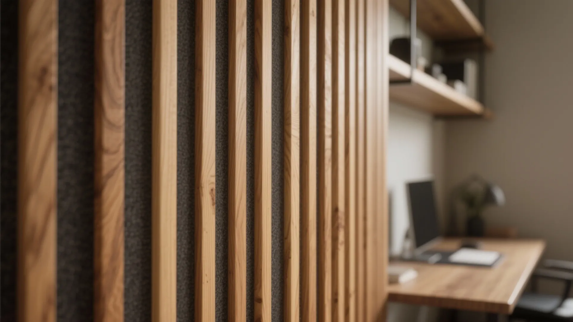 Warm Wood Slats for Depth and Acoustics