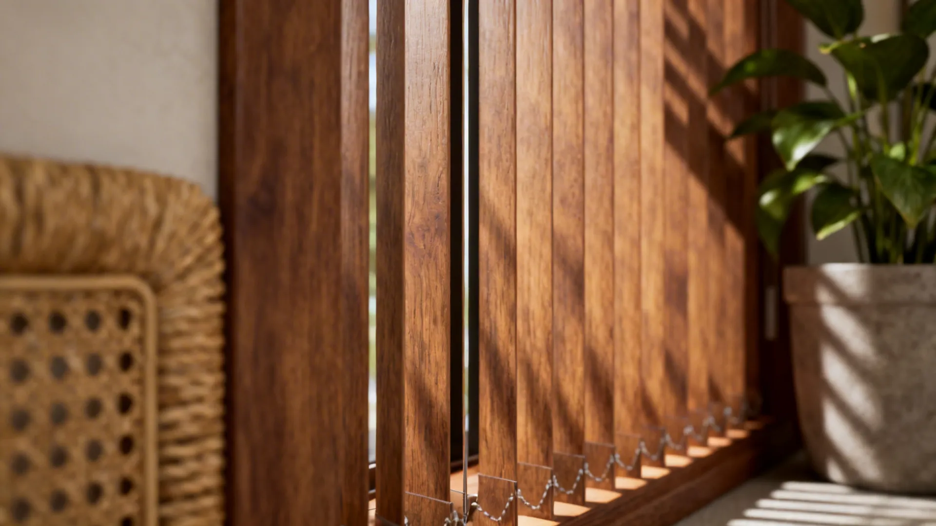 5. Minimalist wooden slat blinds for texture and warmth