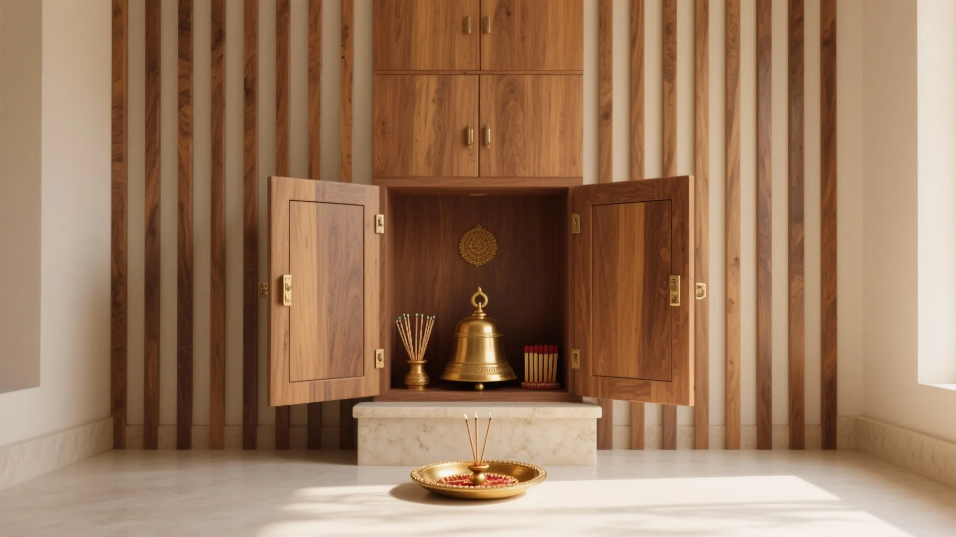 4) Warm Wood Slats with Hidden Storage