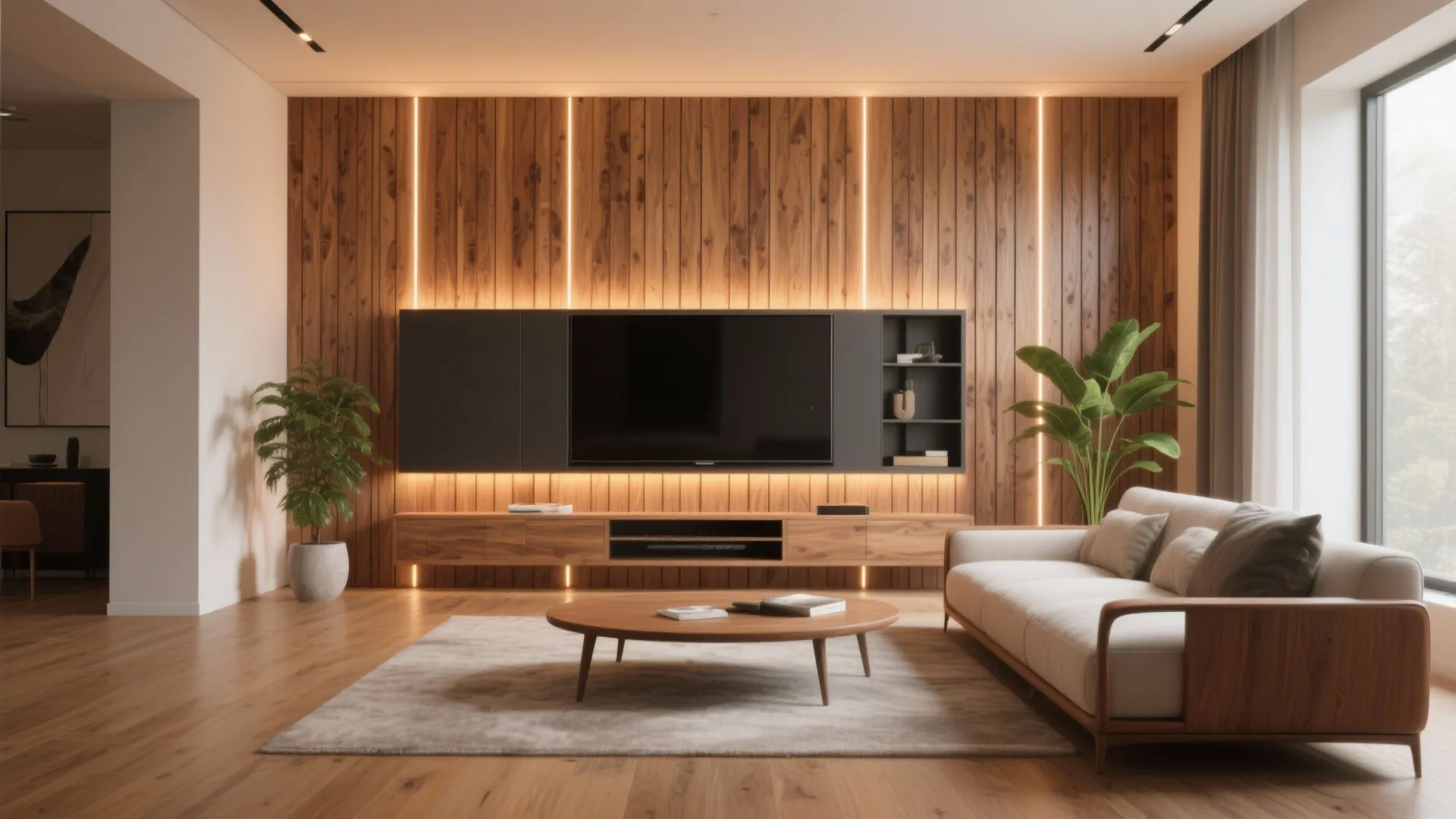 2. Wood slats to add rhythm and warmth