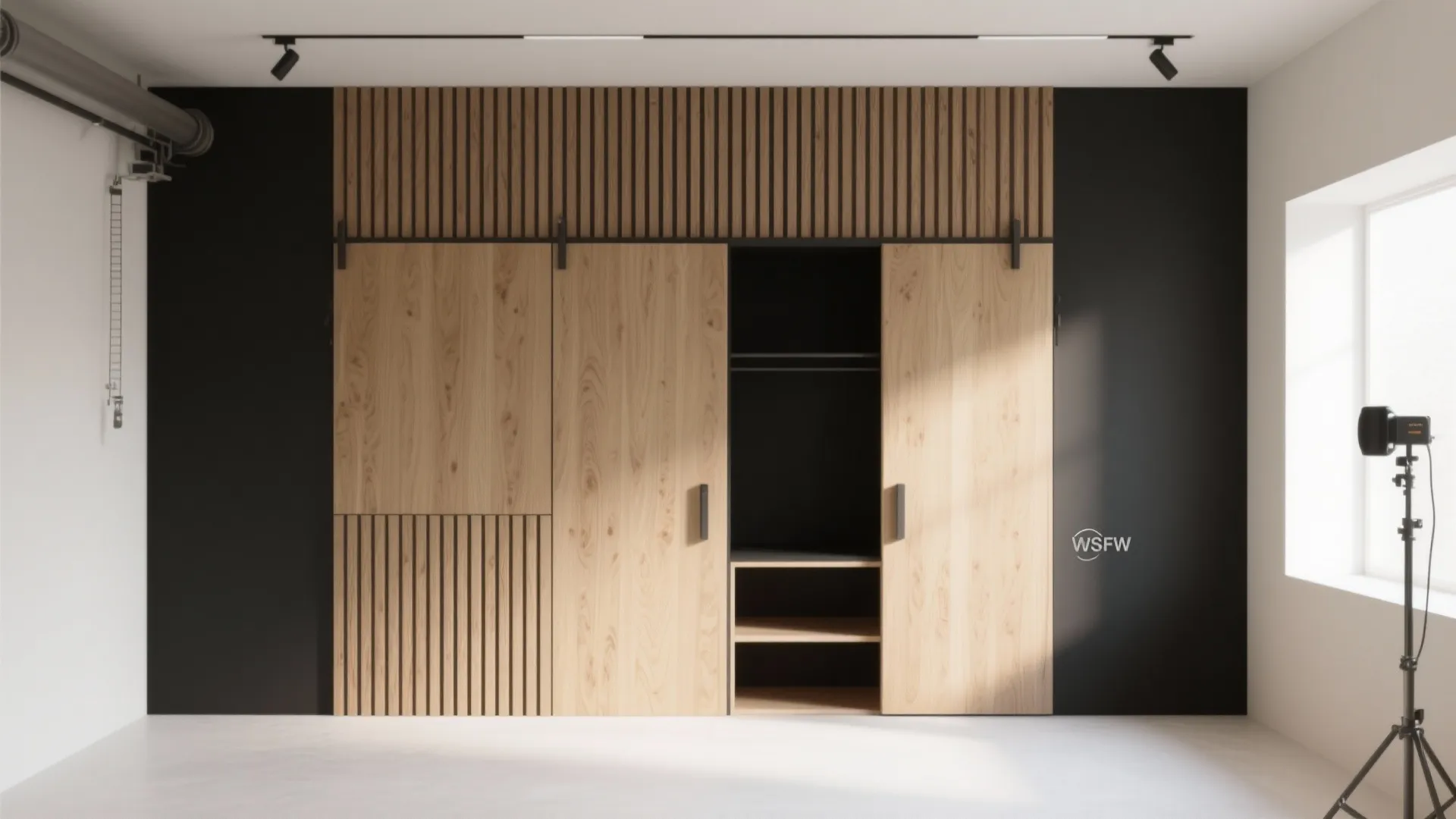 Slatted Wood Feature with Hidden Storage