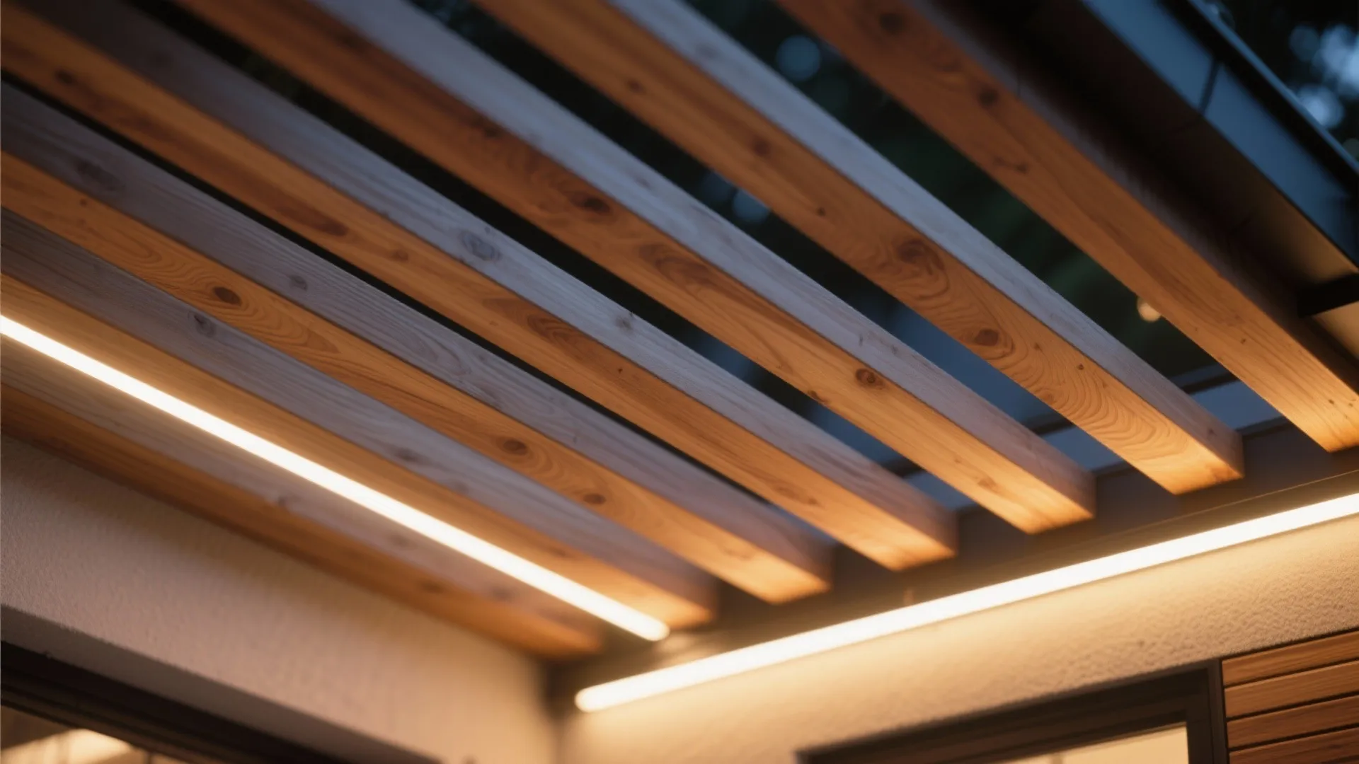 Tip 1: Wooden Slats with Warm Lighting