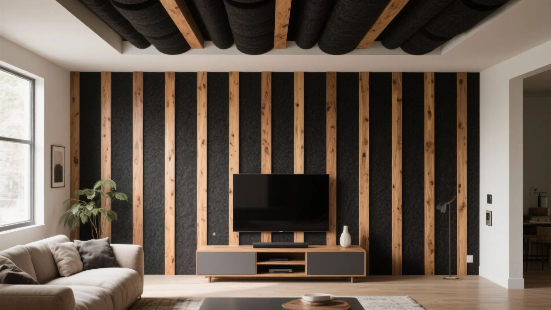 Idea 3: Slim wood slats with acoustic backing