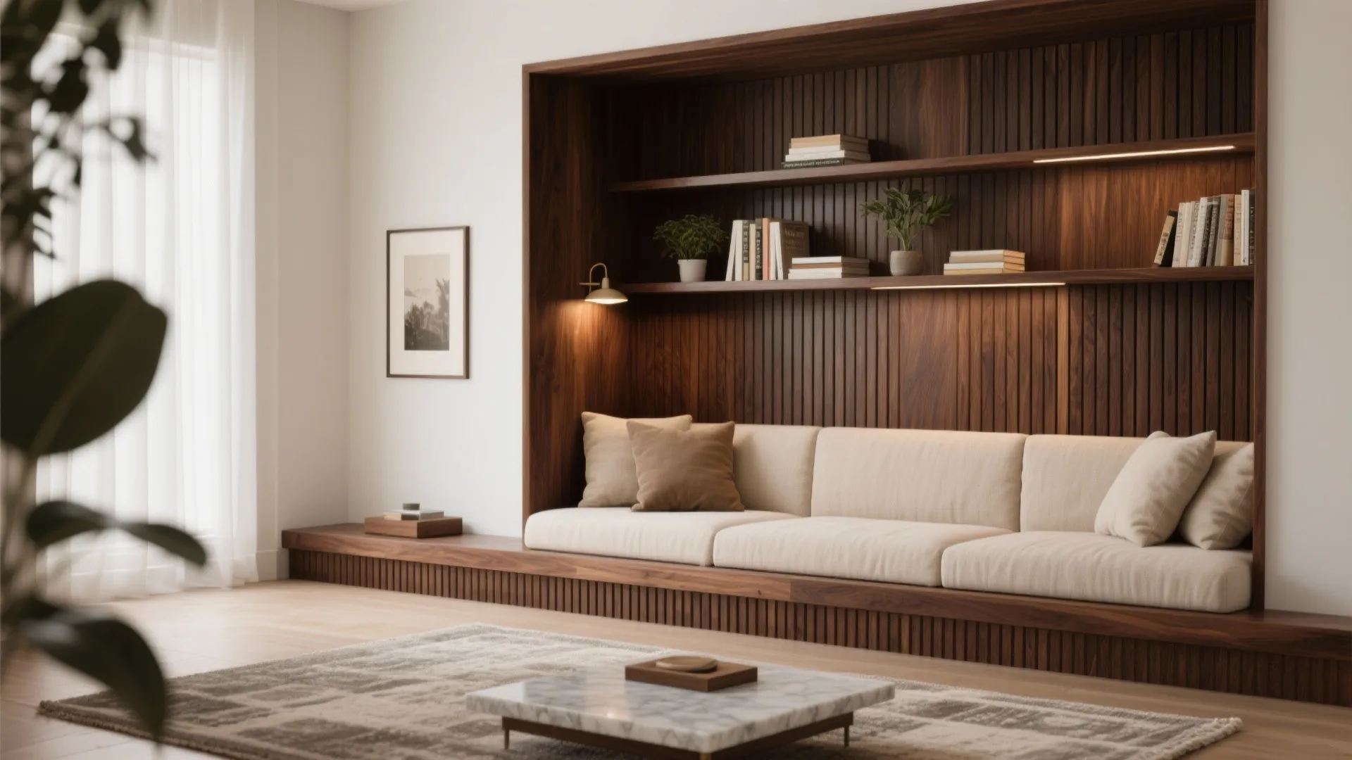 Warm Wood Accents Around the Diwan