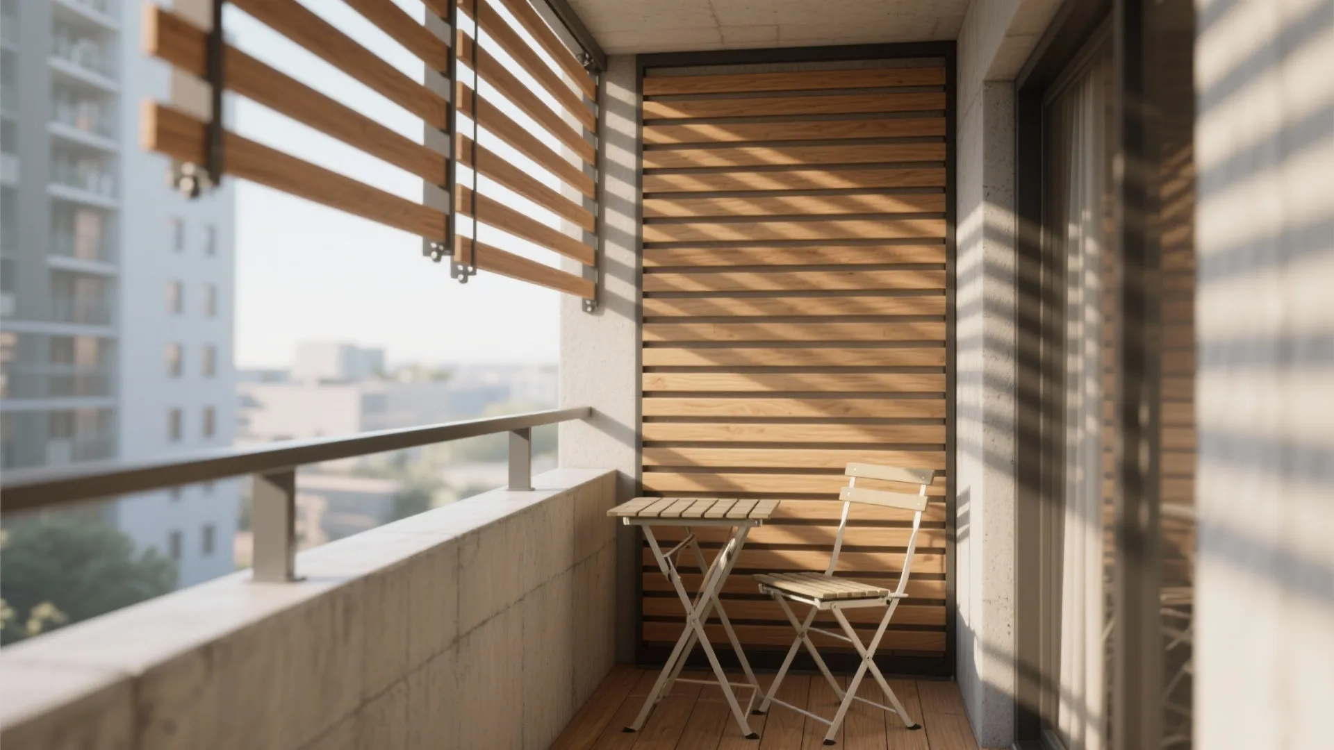1) Slatted Wood Panels with Adjustable Angles