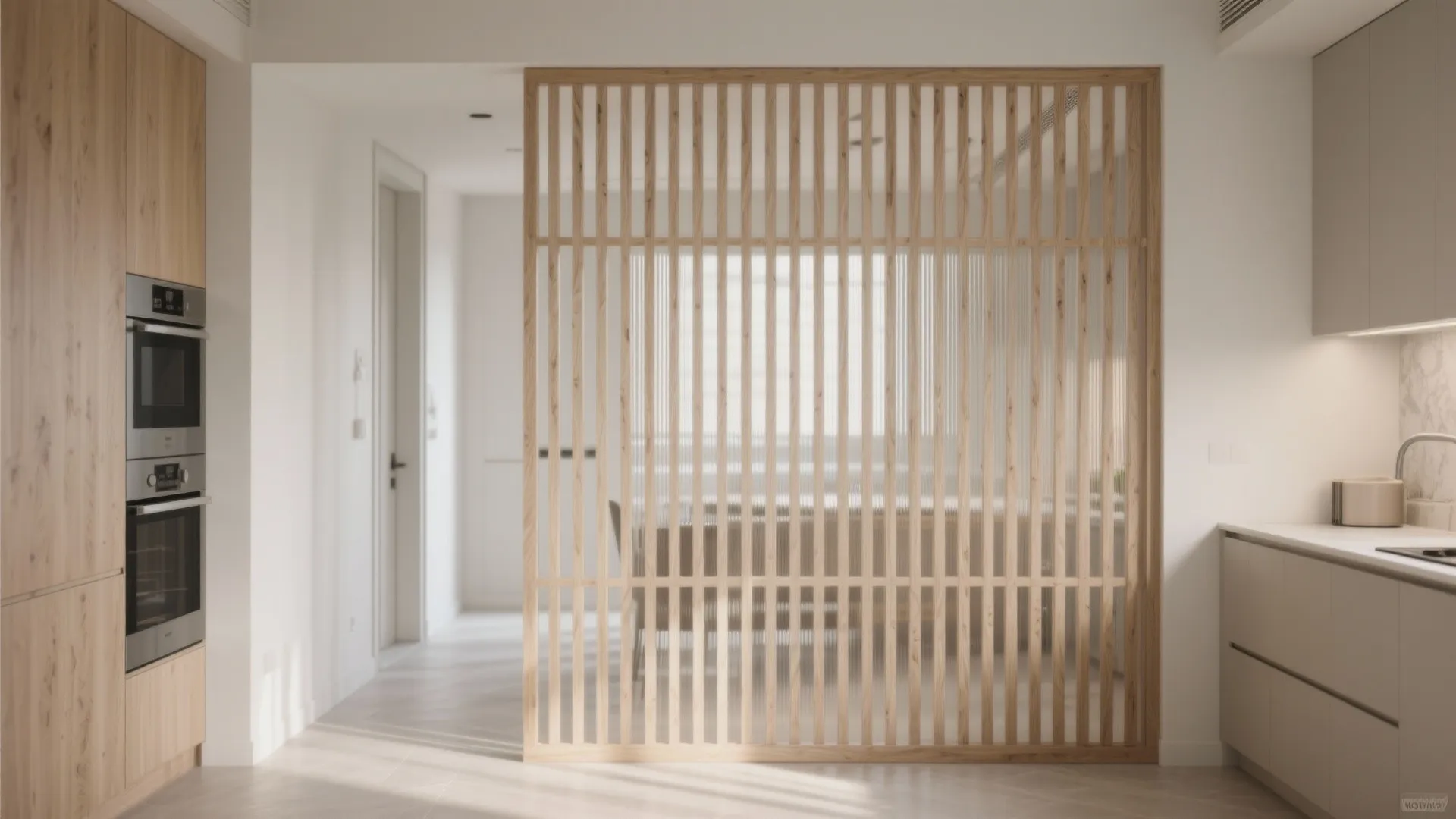 Slatted wood screen for warmth and partial privacy